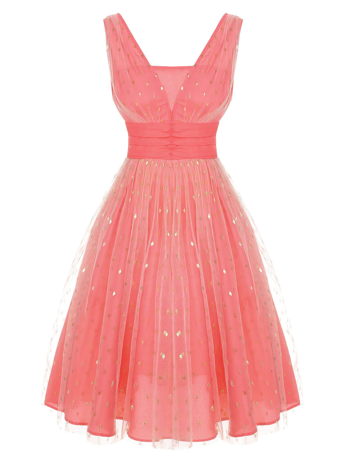 [US Warehouse] Coral Pink 1950s V-Neck Sequin Dress - Image 2
