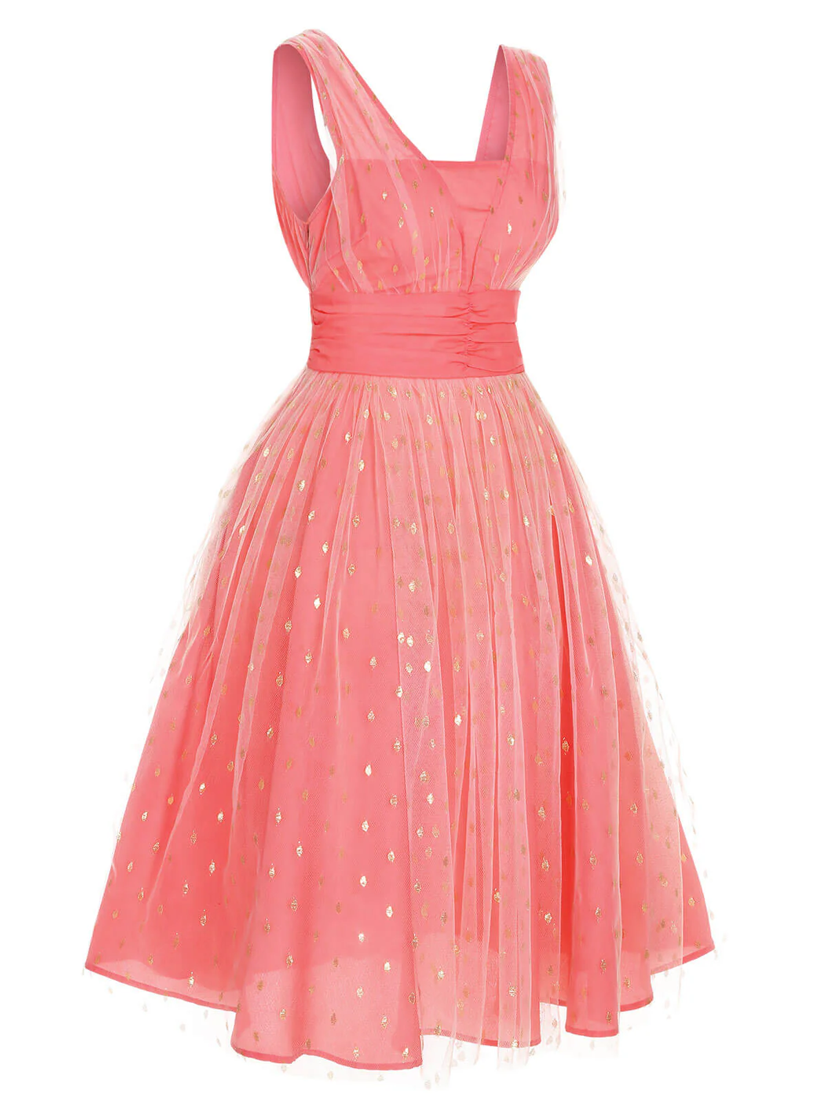 [US Warehouse] Coral Pink 1950s V-Neck Sequin Dress - Image 3