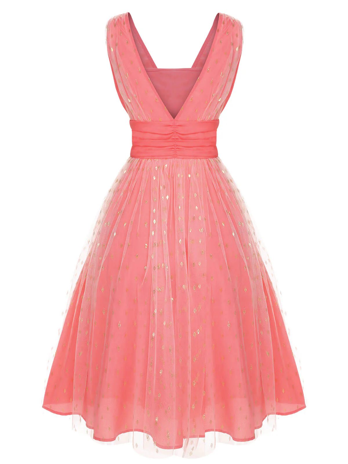 [US Warehouse] Coral Pink 1950s V-Neck Sequin Dress - Image 4