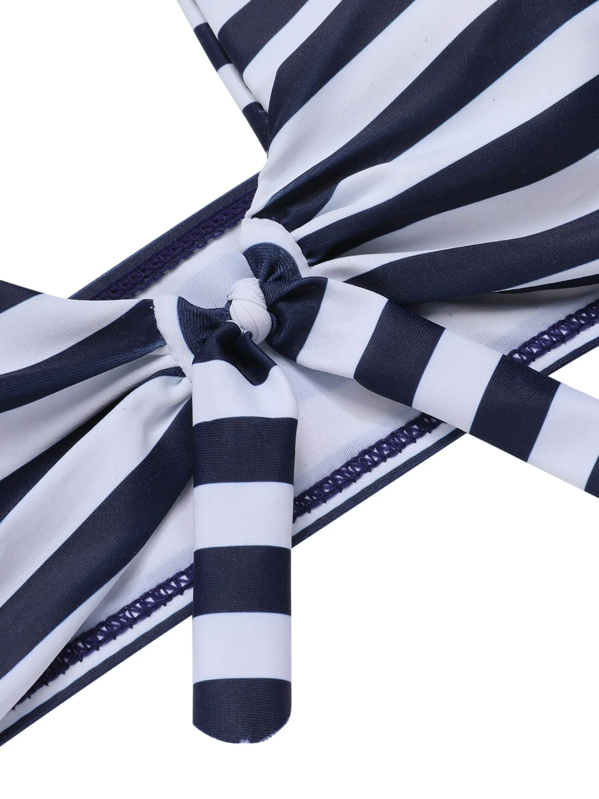 Dark Blue 1930s Stripes Halter Buttons Swimsuit - Image 5