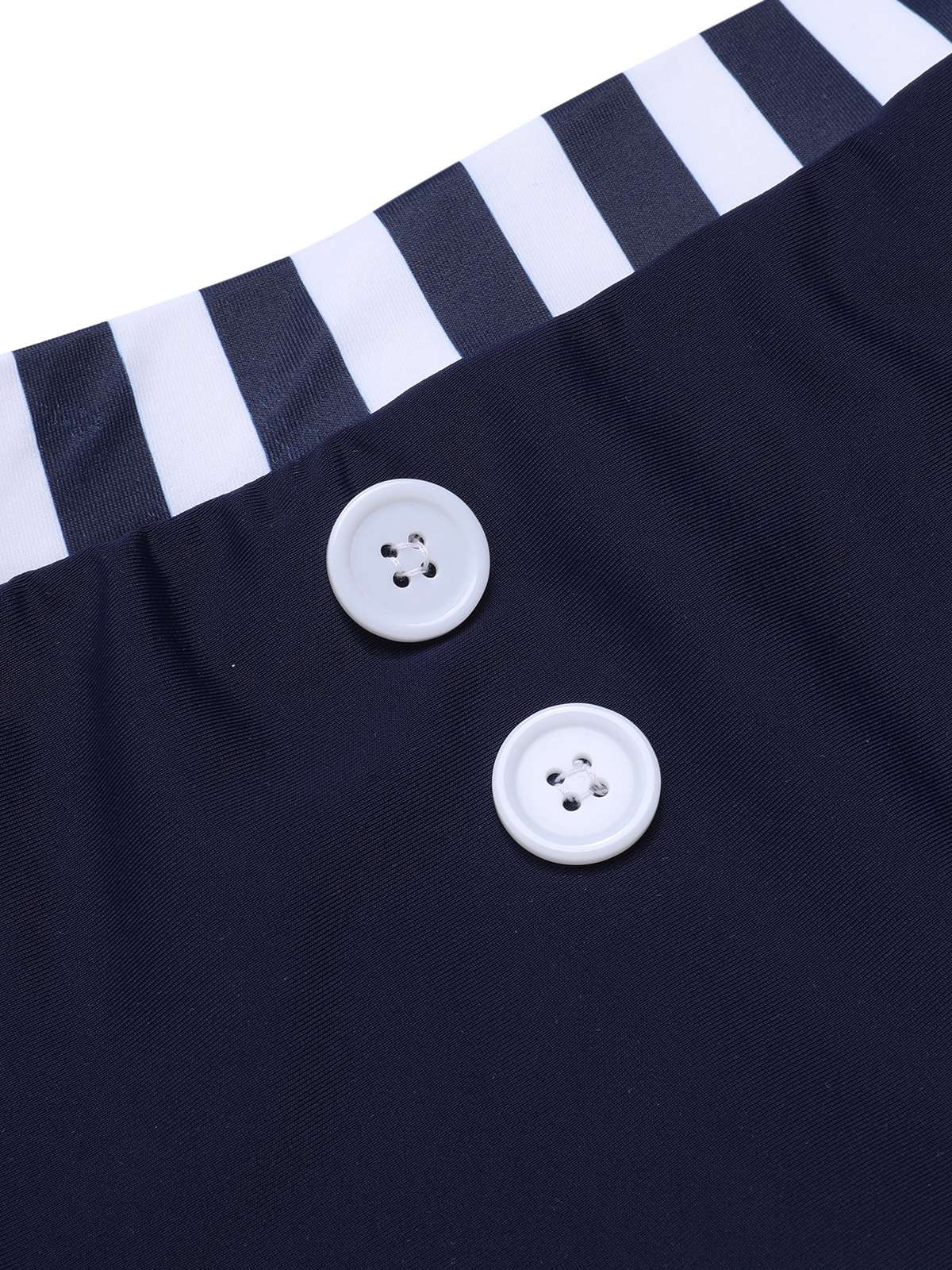 Dark Blue 1930s Stripes Halter Buttons Swimsuit - Image 6