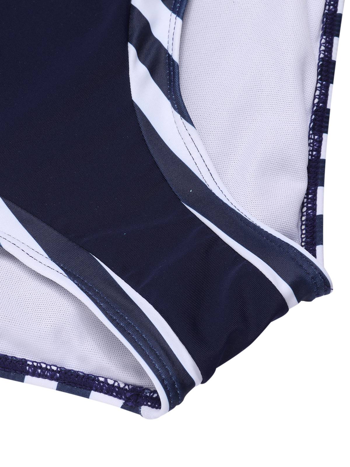 Dark Blue 1930s Stripes Halter Buttons Swimsuit - Image 7
