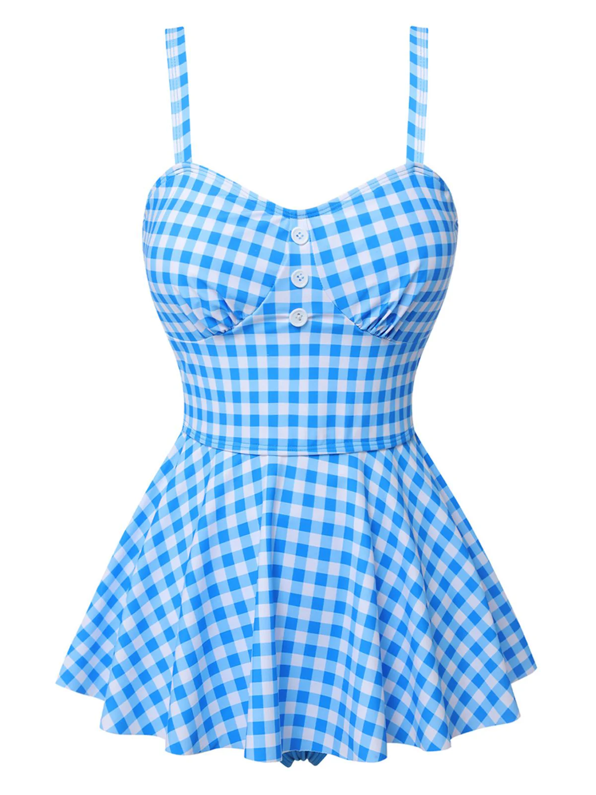 [US Warehouse] Dark Blue 1950s Plaid Spaghetti Strap Swimsuit - Image 2