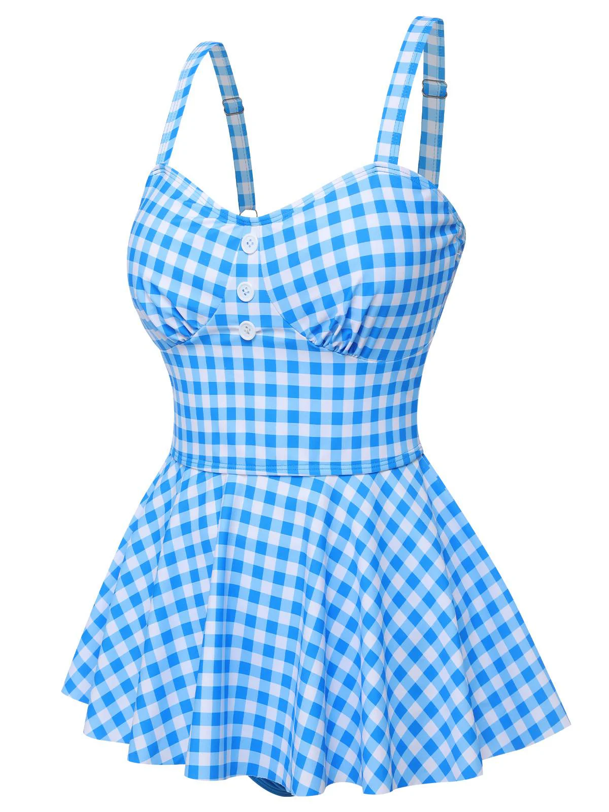 [US Warehouse] Dark Blue 1950s Plaid Spaghetti Strap Swimsuit - Image 3