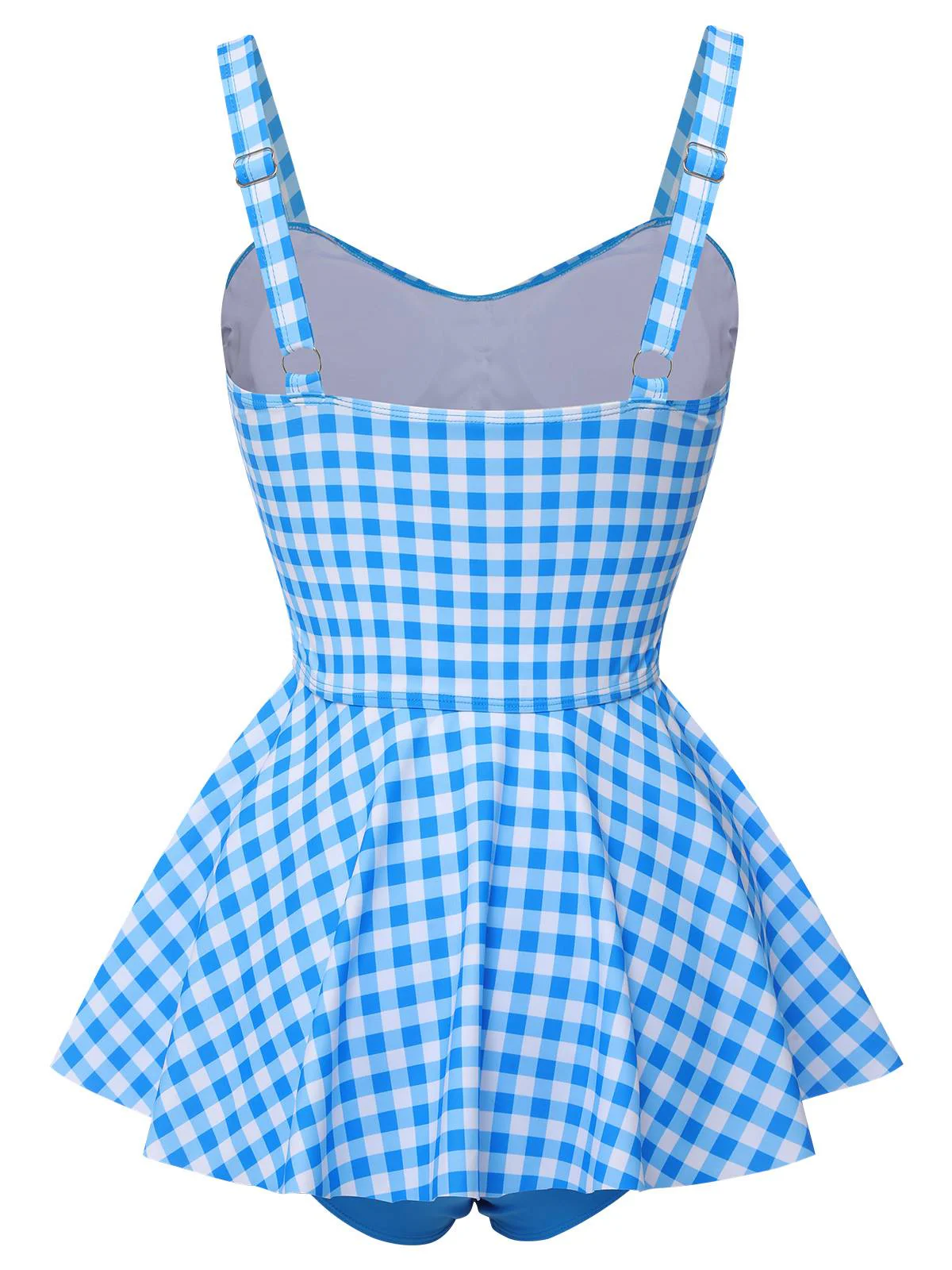 [US Warehouse] Dark Blue 1950s Plaid Spaghetti Strap Swimsuit - Image 4