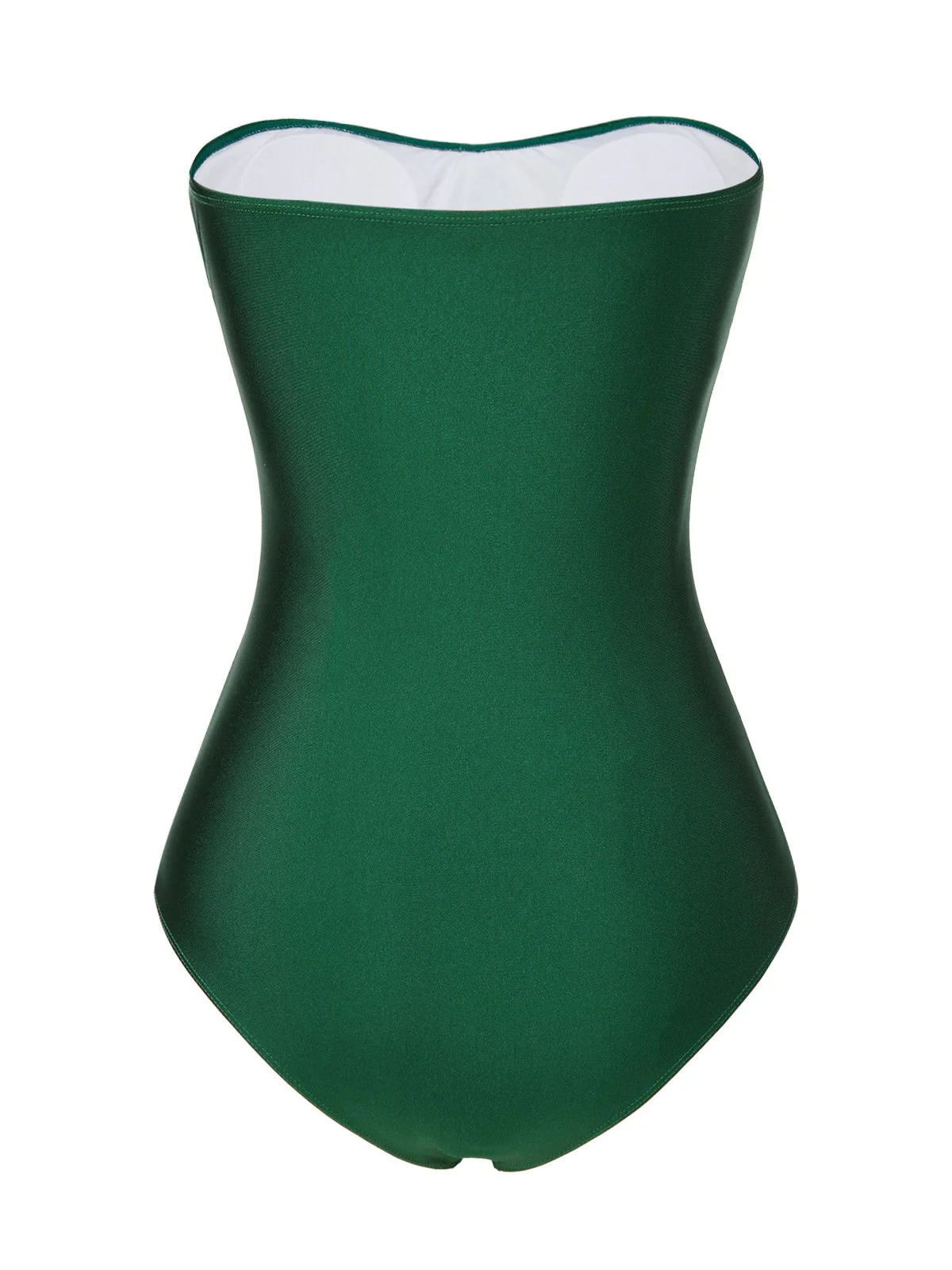 [US Warehouse] Dark Green 1970s Solid Pleated Bandeau Swimsuit - Image 4
