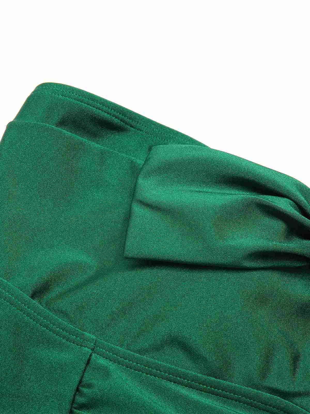 [US Warehouse] Dark Green 1970s Solid Pleated Bandeau Swimsuit - Image 5