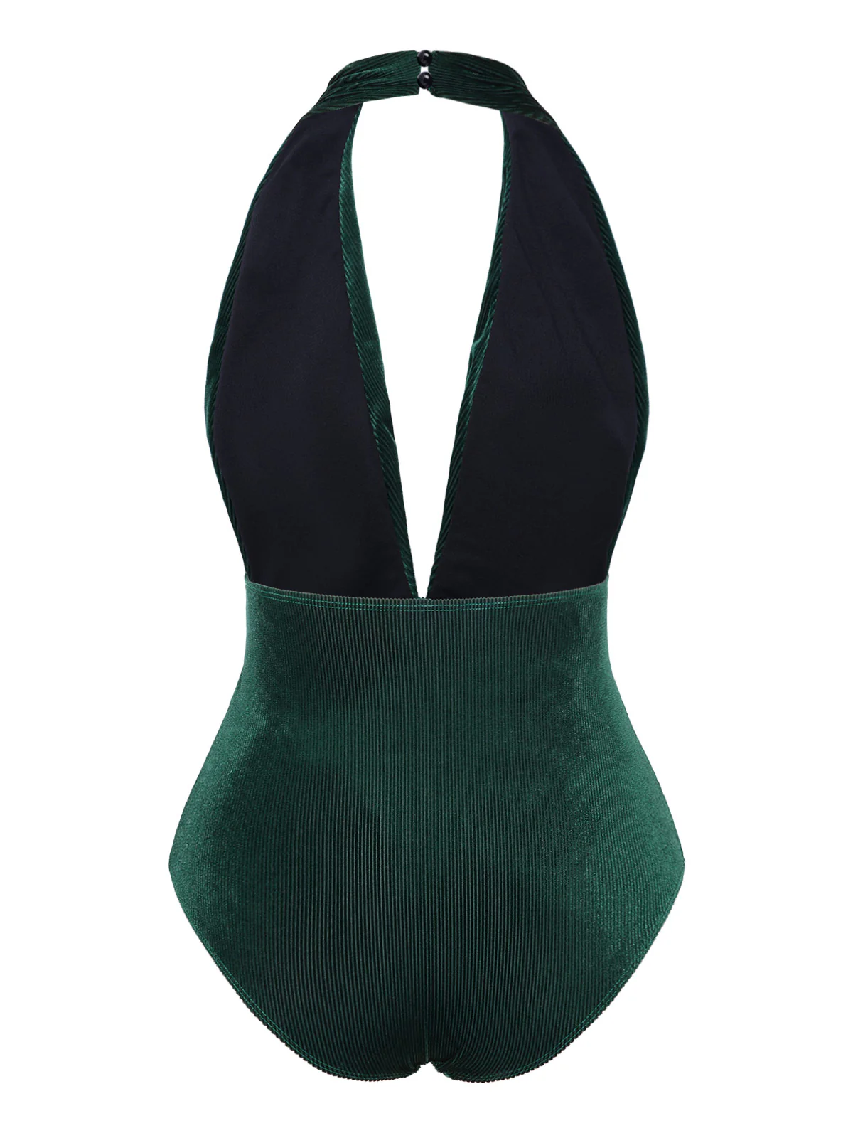 Dark Green 1970s Velvet Deep V-Neck Swimsuit - Image 5