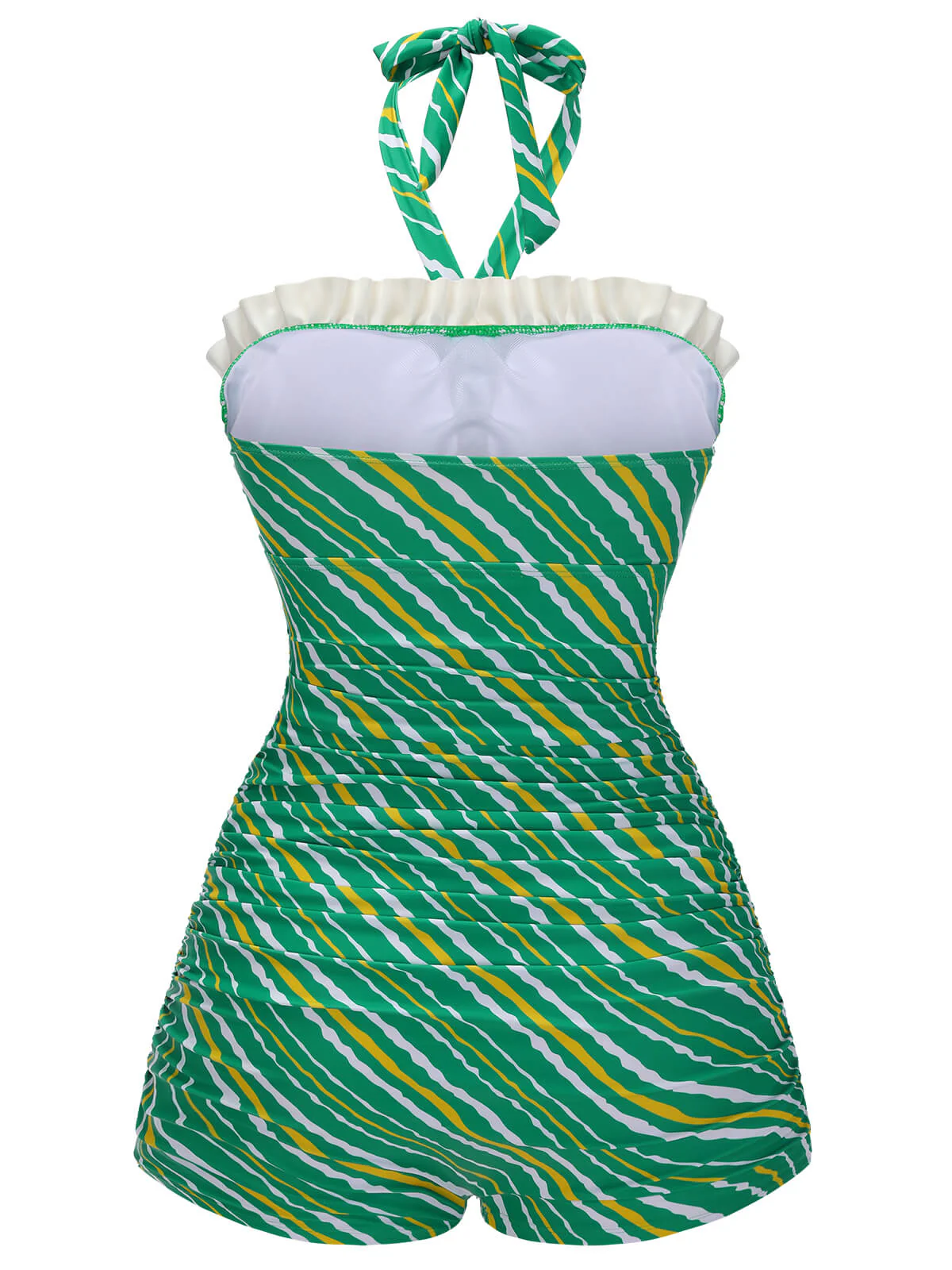 Green 1930s Stripe Off-Shoulder Halter Swimsuit - Image 4