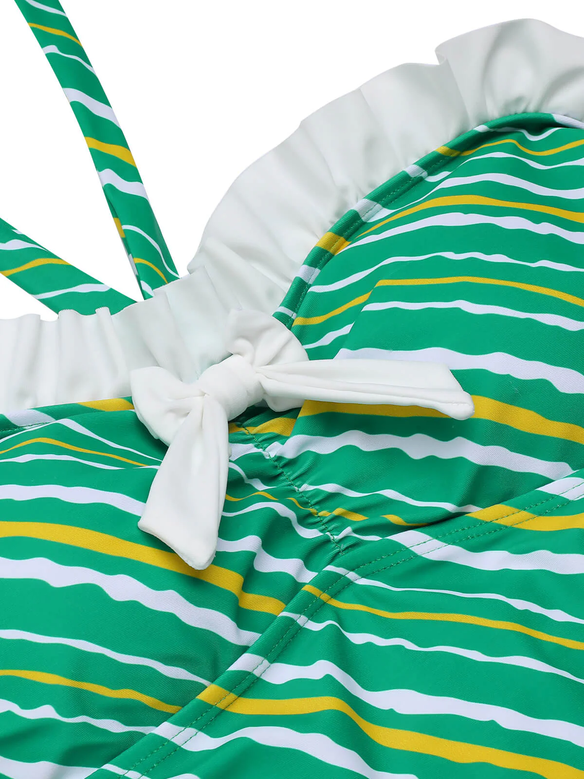 Green 1930s Stripe Off-Shoulder Halter Swimsuit - Image 5