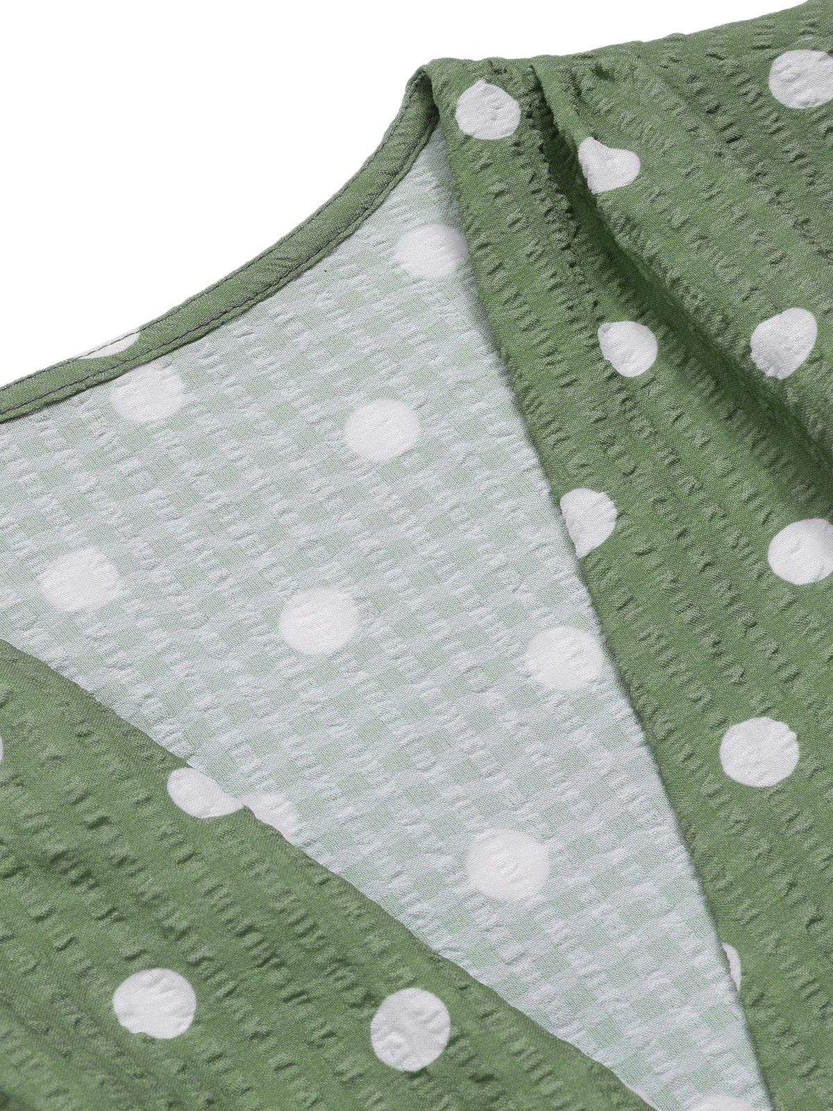 Beige 1940s Dots Bowknot V-Neck Blouse - Image 9