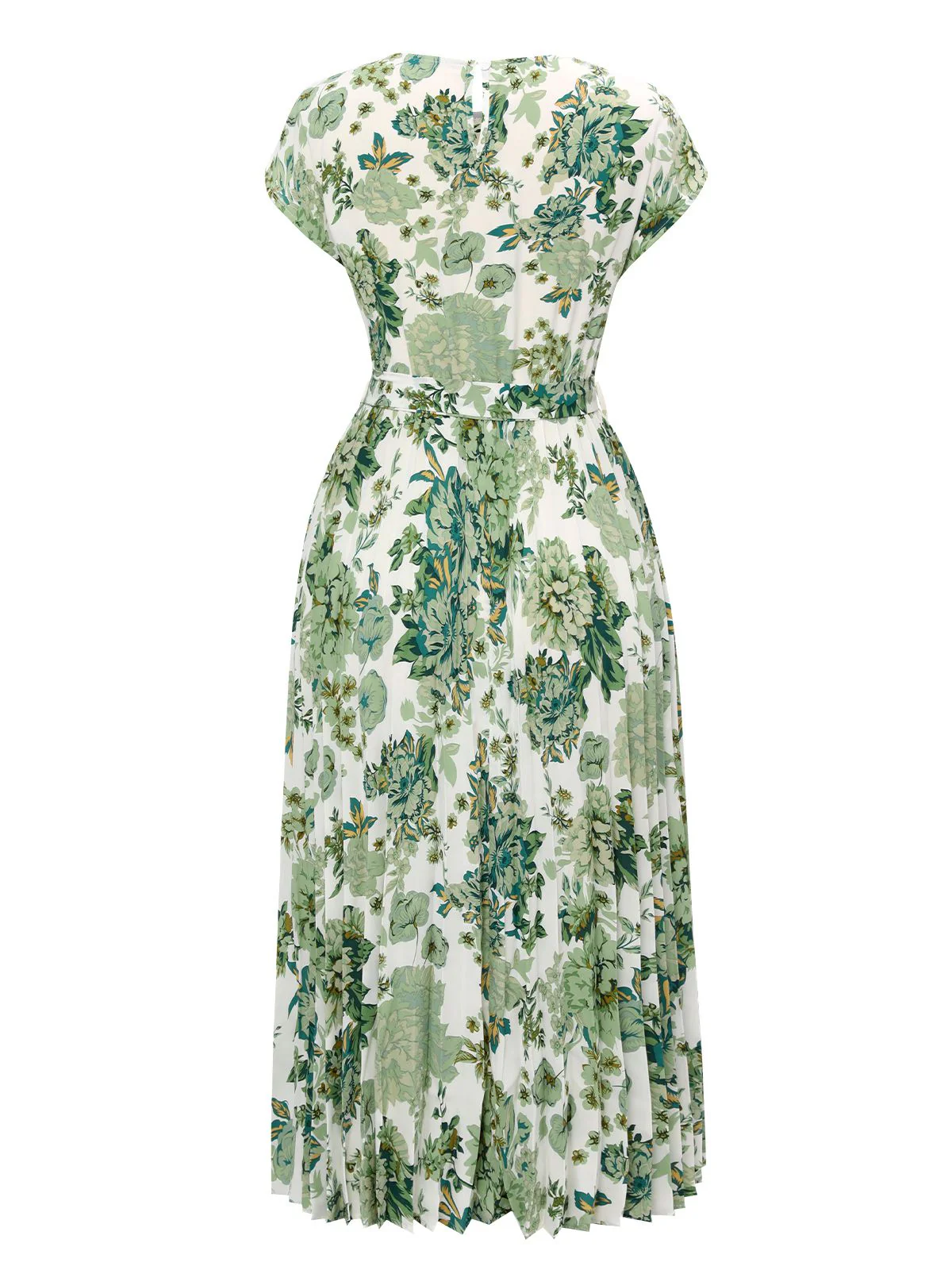 Green 1940s Floral Tie Belt Dress - Image 3