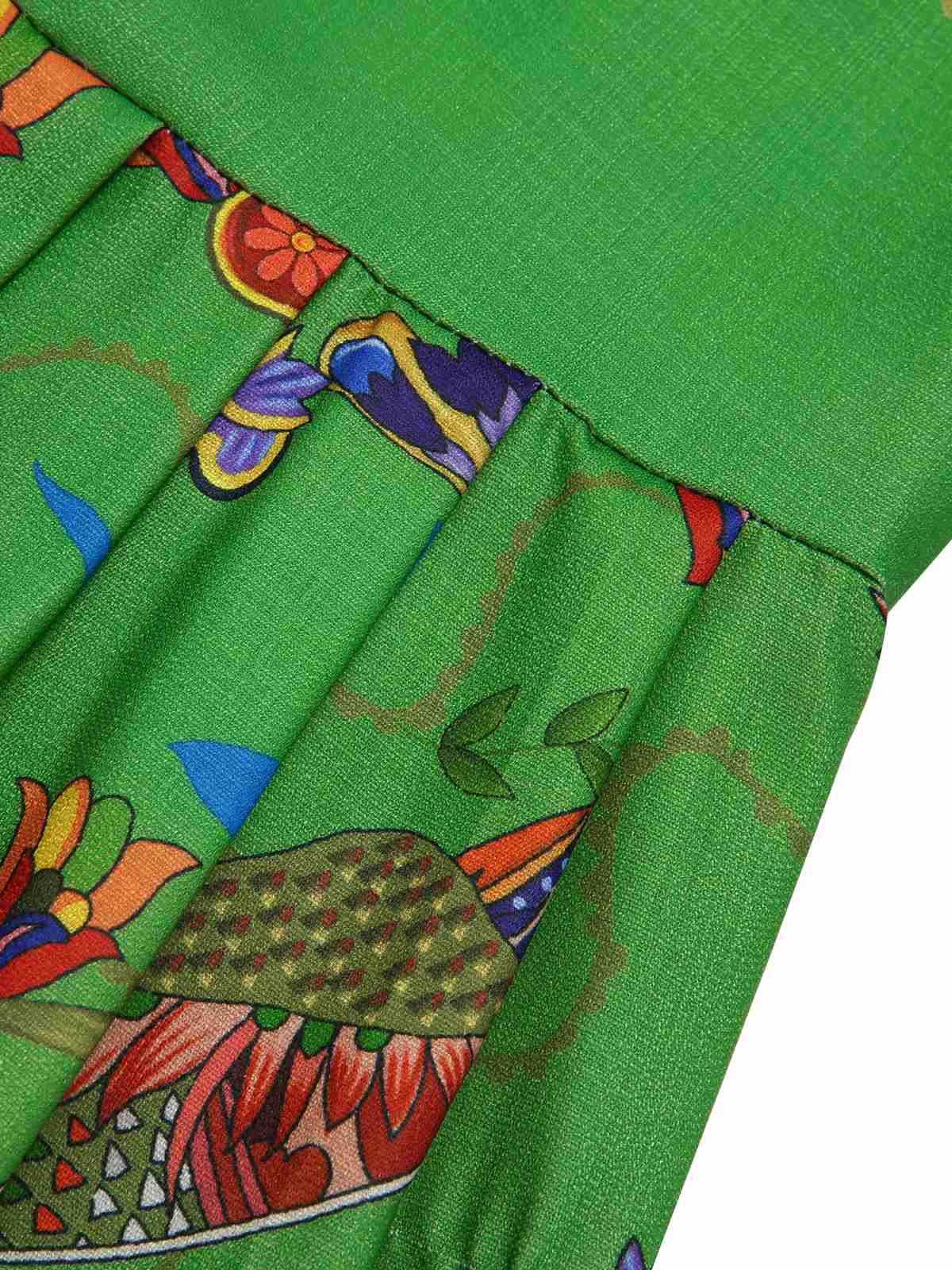 [US Warehouse] Green 1940s Peacock Lantern Sleeve Shirt Dress - Image 4