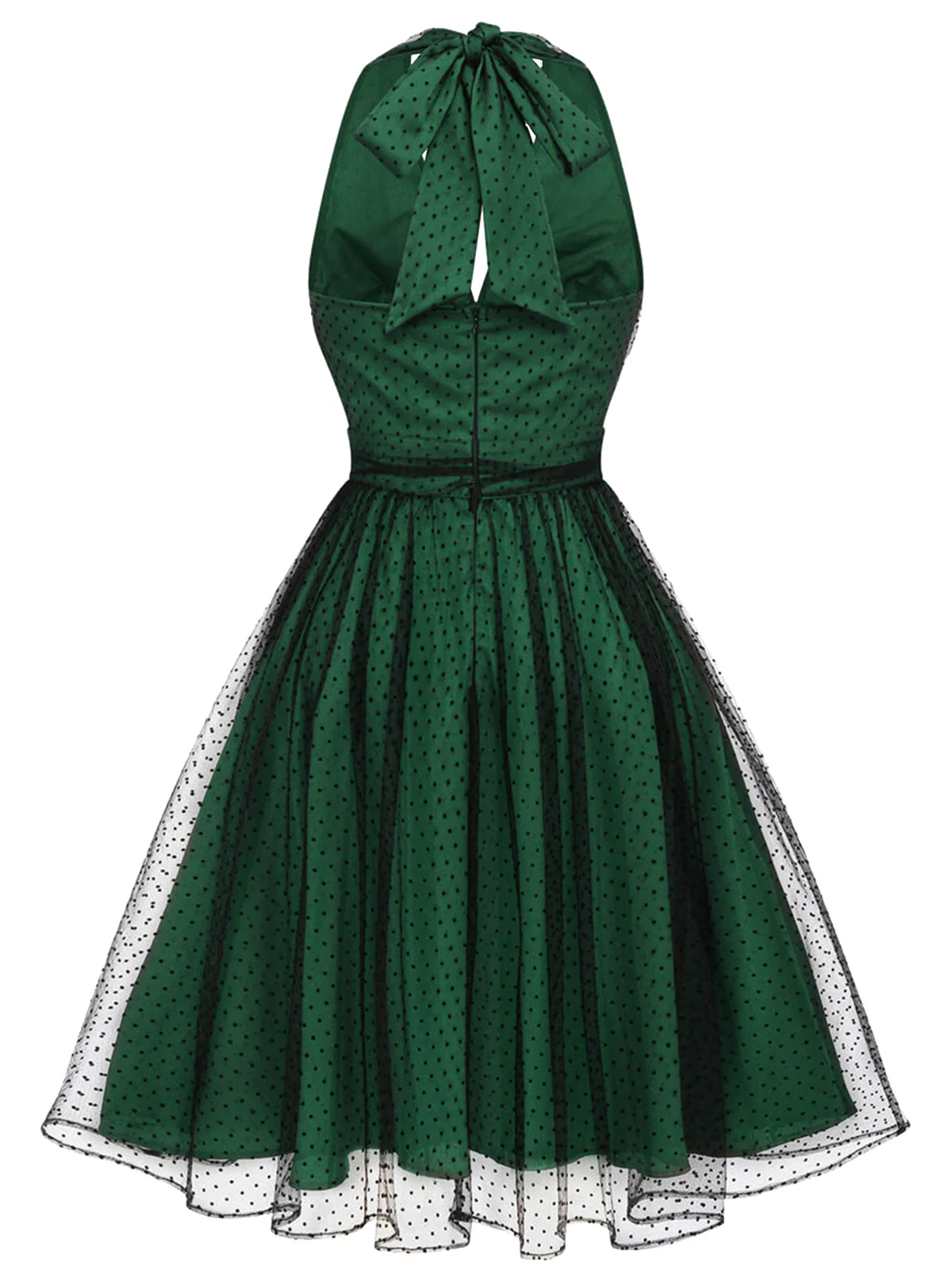 Green 1950s Halter Polka Dots Mesh Dress - Image 4