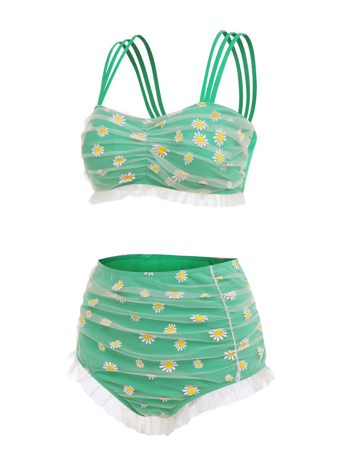 [US Warehouse] Green 1950s Summer Daisy Tankini Set - Image 2