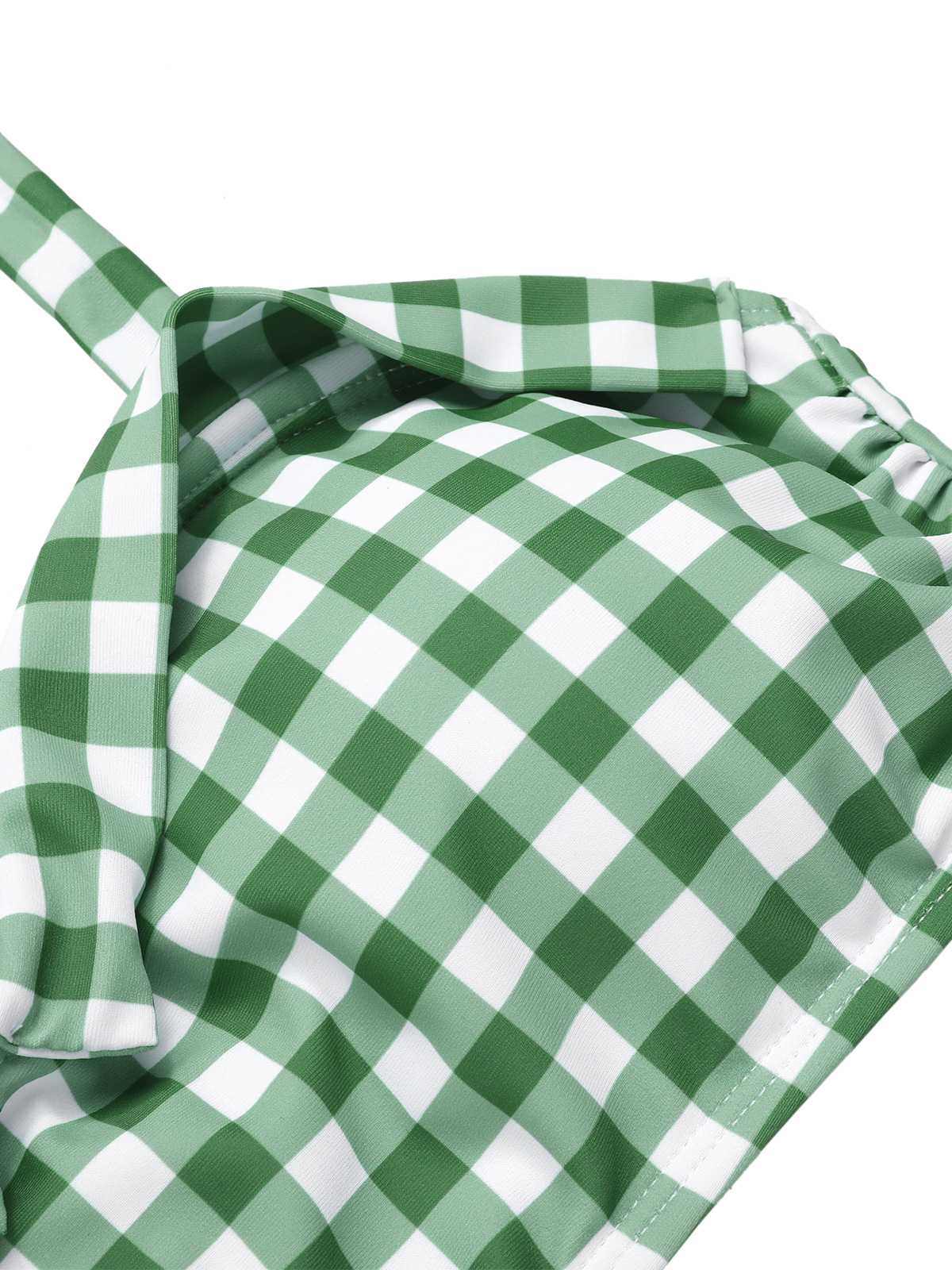 Green Gray 1940s Halter Plaids Swimsuit - Image 5