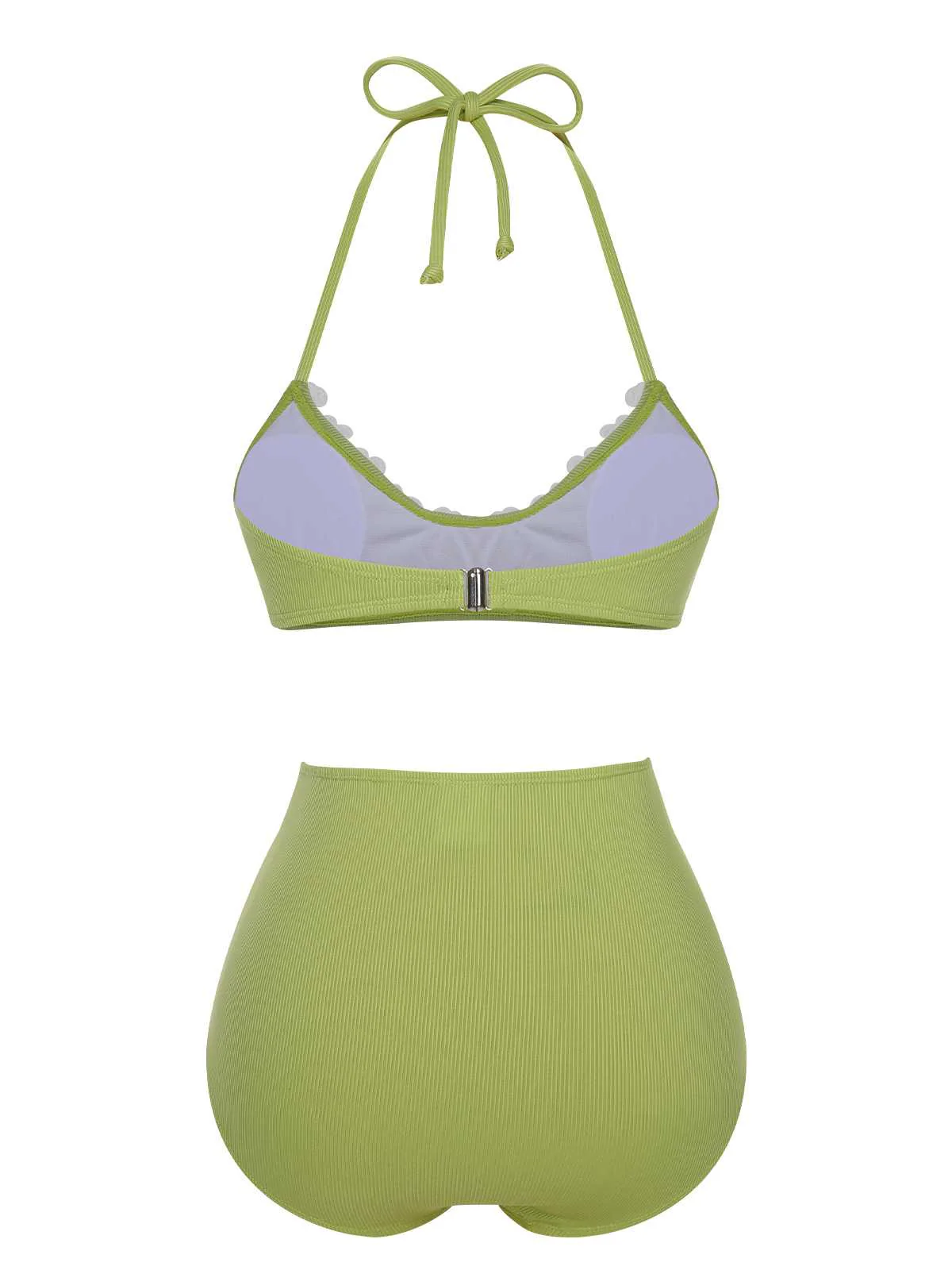 [US Warehouse] Light Green 1960s Halter Knit Daisy Swimsuit - Image 4