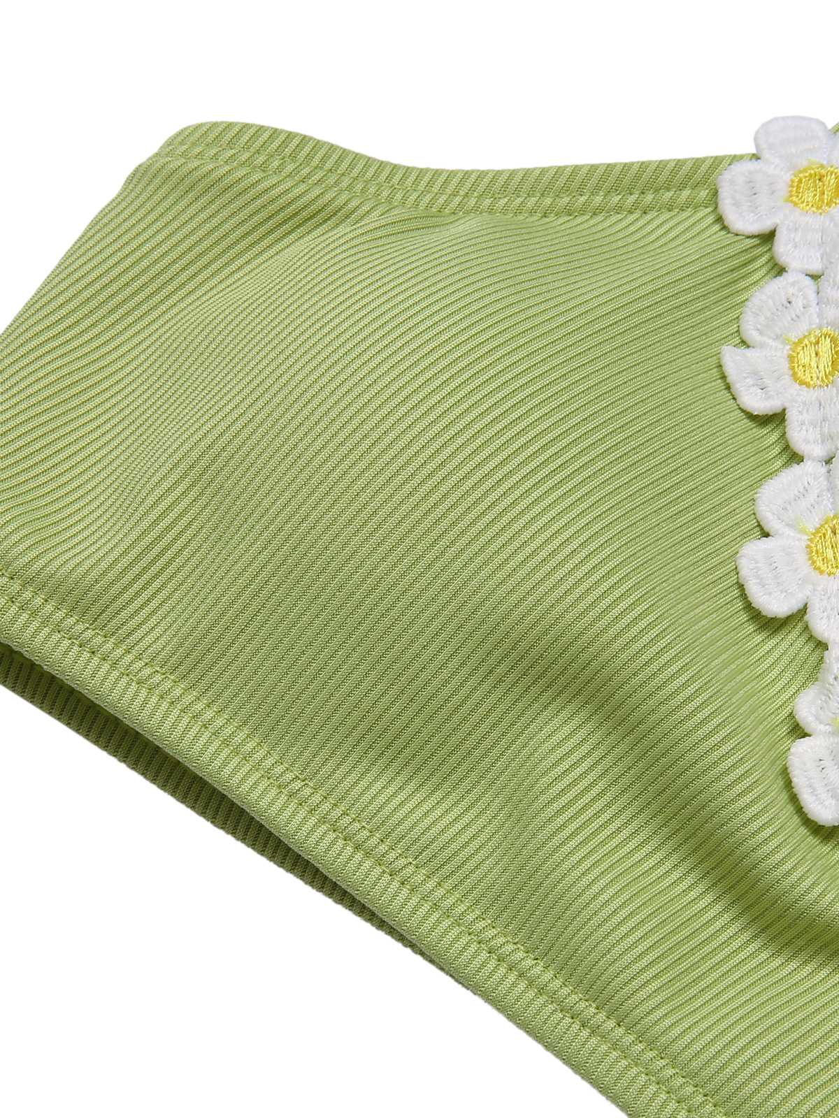 [US Warehouse] Light Green 1960s Halter Knit Daisy Swimsuit - Image 5