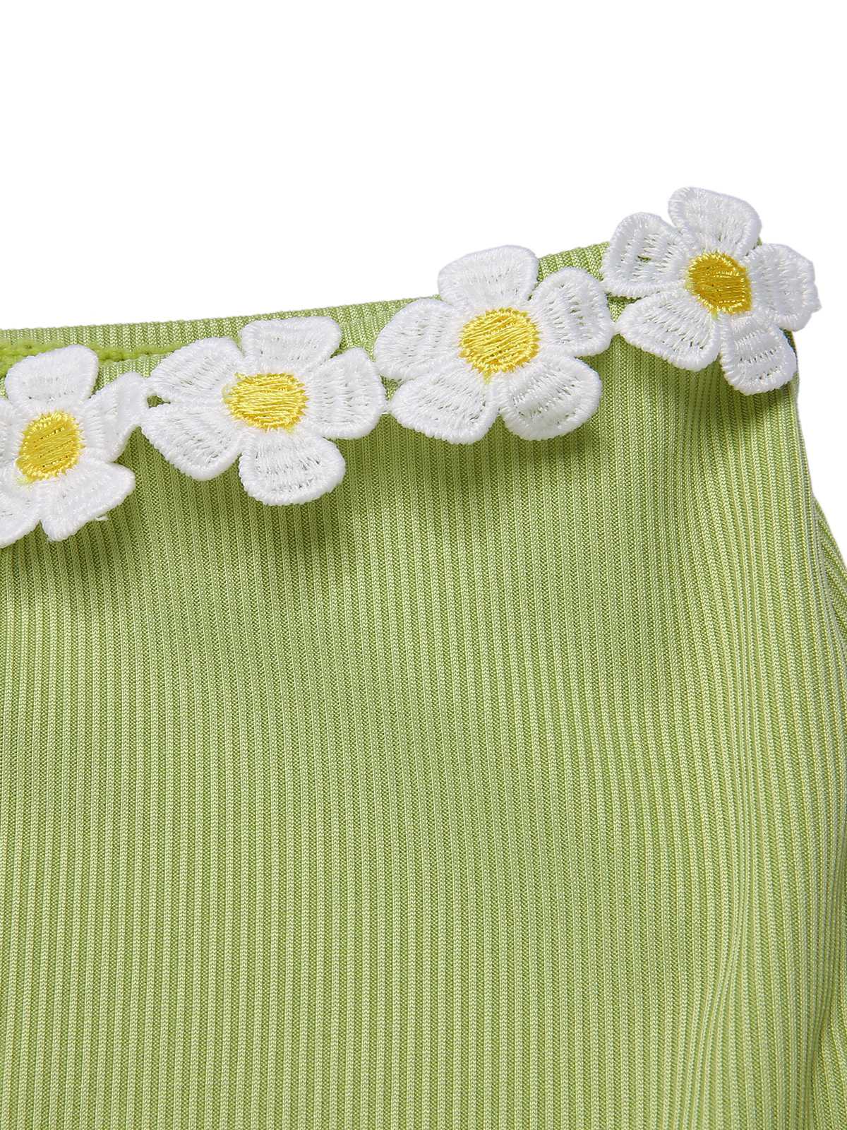 [US Warehouse] Light Green 1960s Halter Knit Daisy Swimsuit - Image 6