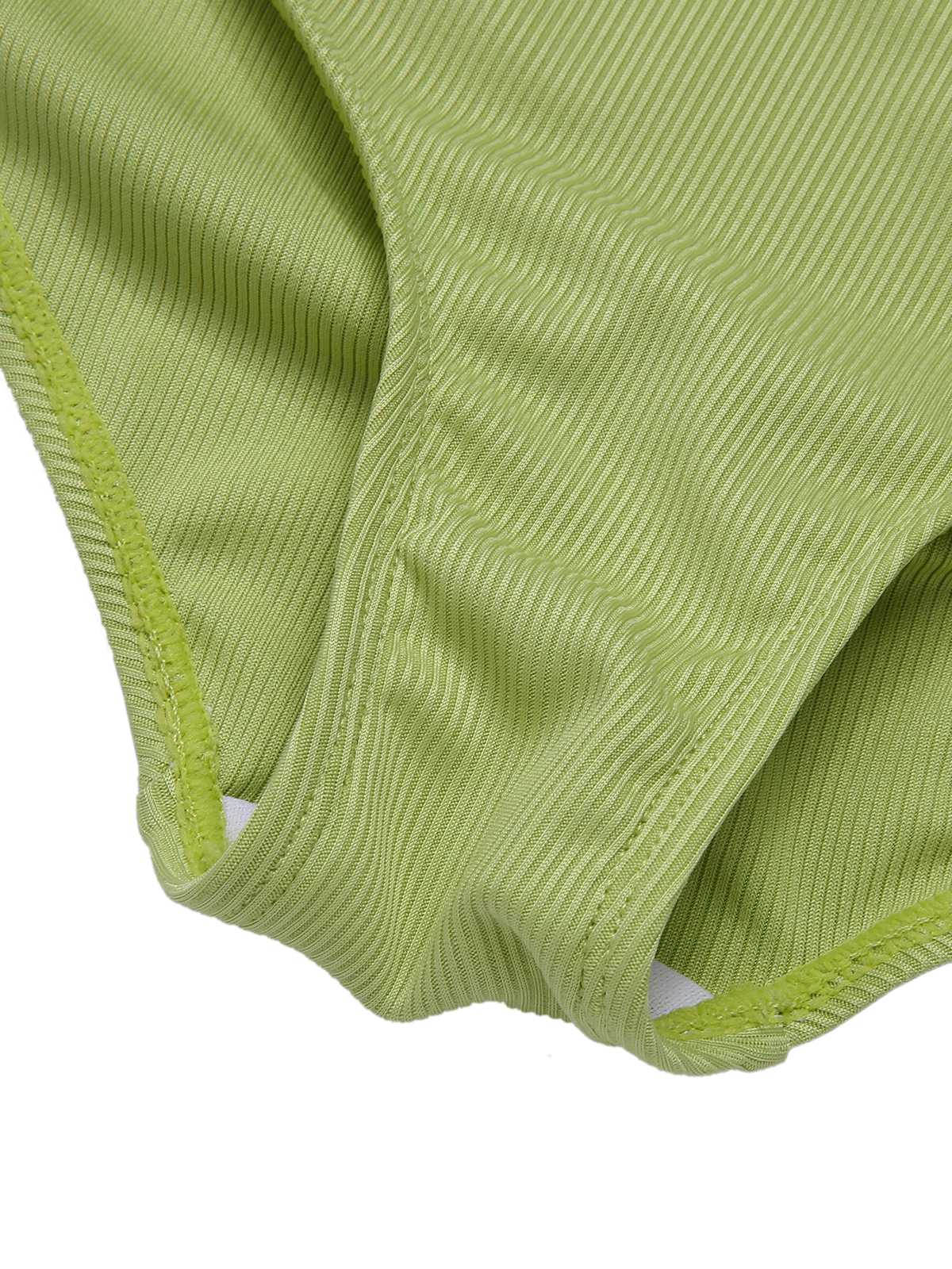 [US Warehouse] Light Green 1960s Halter Knit Daisy Swimsuit - Image 7