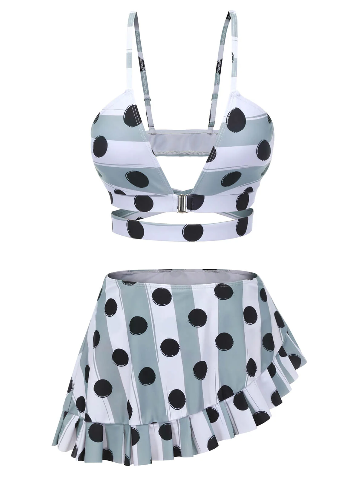 [US Warehouse] Multi 1940s Striped Polka Dots Strap Swimsuit - Image 2