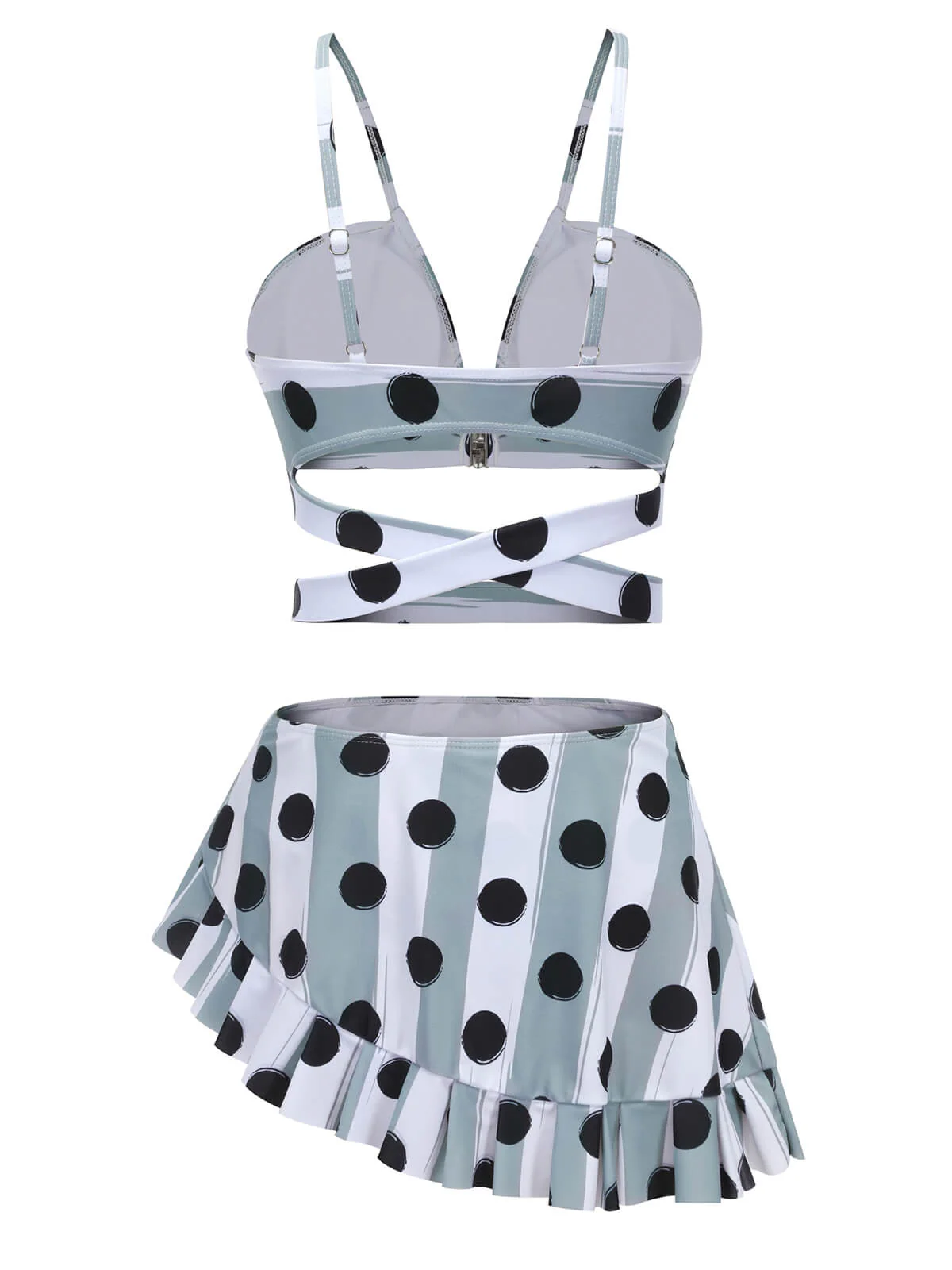 [US Warehouse] Multi 1940s Striped Polka Dots Strap Swimsuit - Image 3