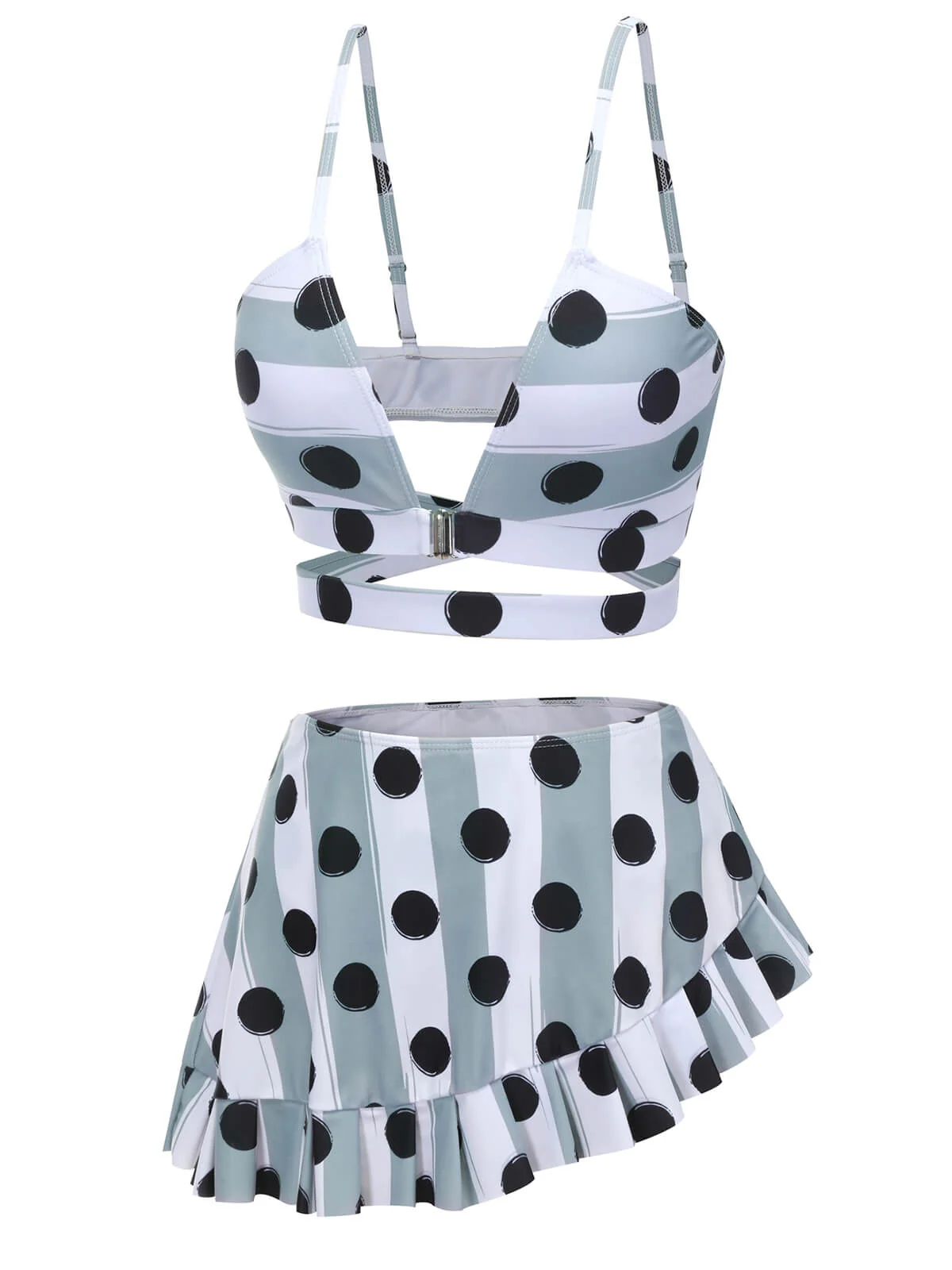 [US Warehouse] Multi 1940s Striped Polka Dots Strap Swimsuit - Image 4
