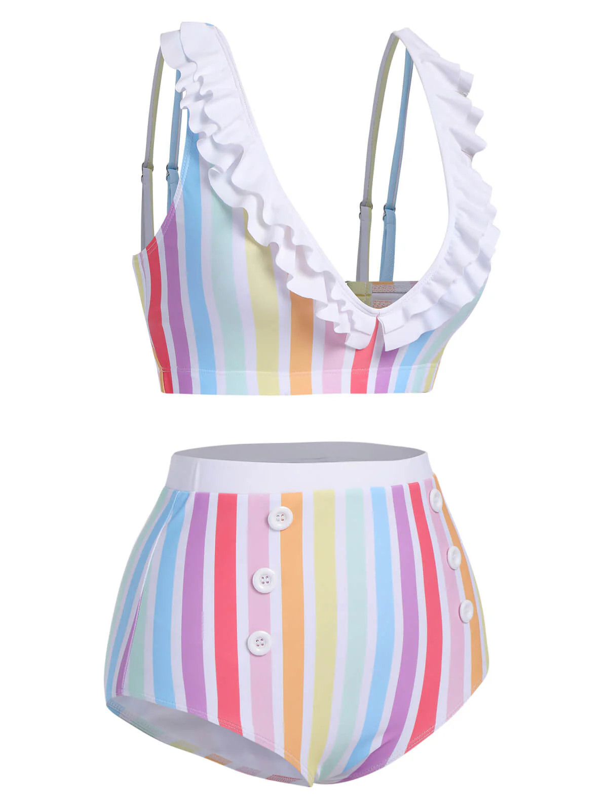 Multicolor 1950s Rainbow Stripes Swimsuit - Image 3