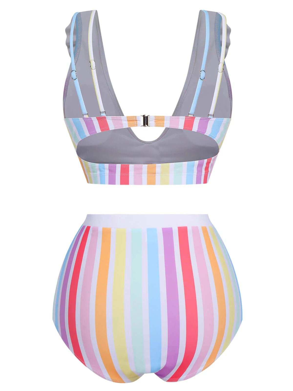 Multicolor 1950s Rainbow Stripes Swimsuit - Image 4