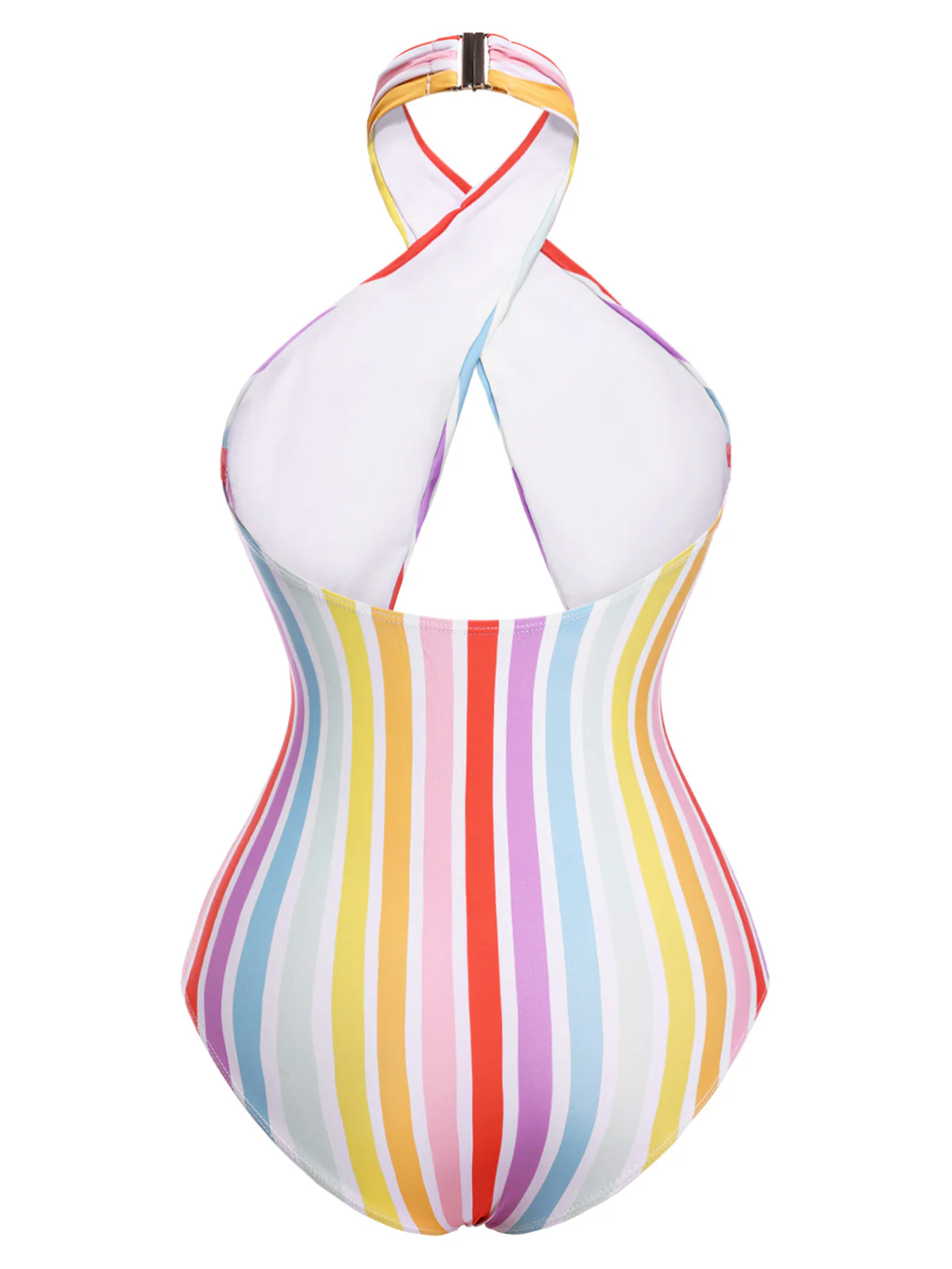 [US Warehouse] Multicolor 1960s Rainbow Stripe Halter Swimsuit - Image 4