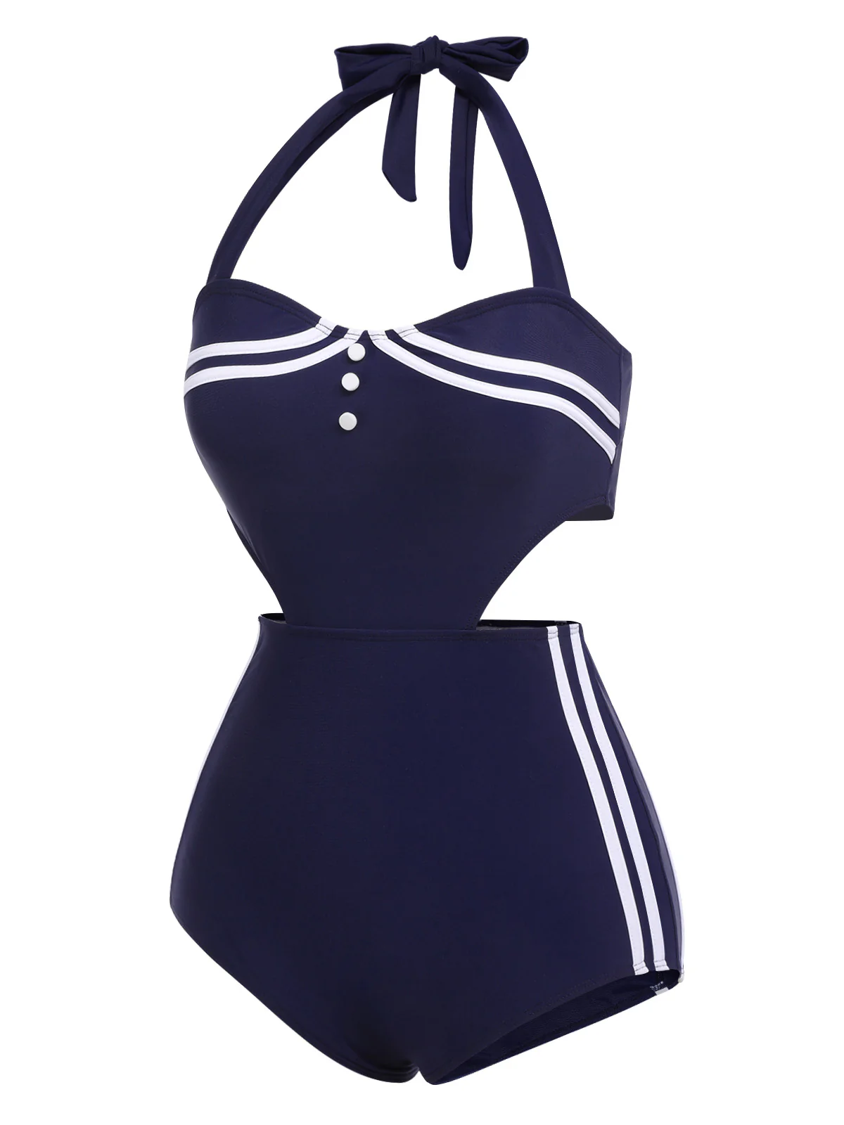 Navy Blue 1930s Halter One-piece Swimsuit - Image 3