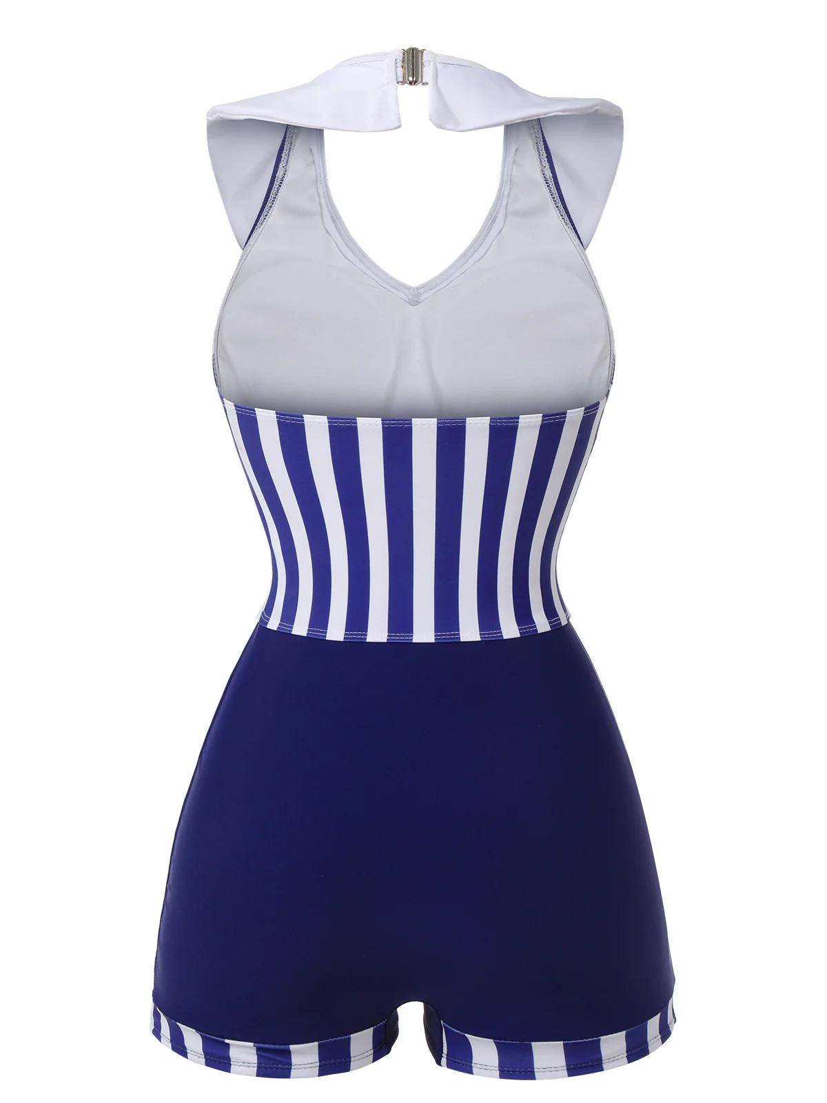 Navy Blue 1950s Striped Navy Collar Swimsuit - Image 4