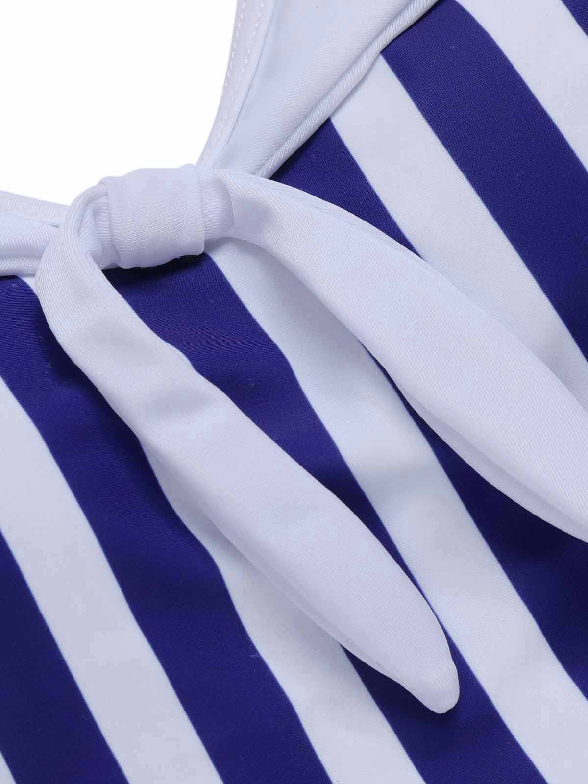 Navy Blue 1950s Striped Navy Collar Swimsuit - Image 5