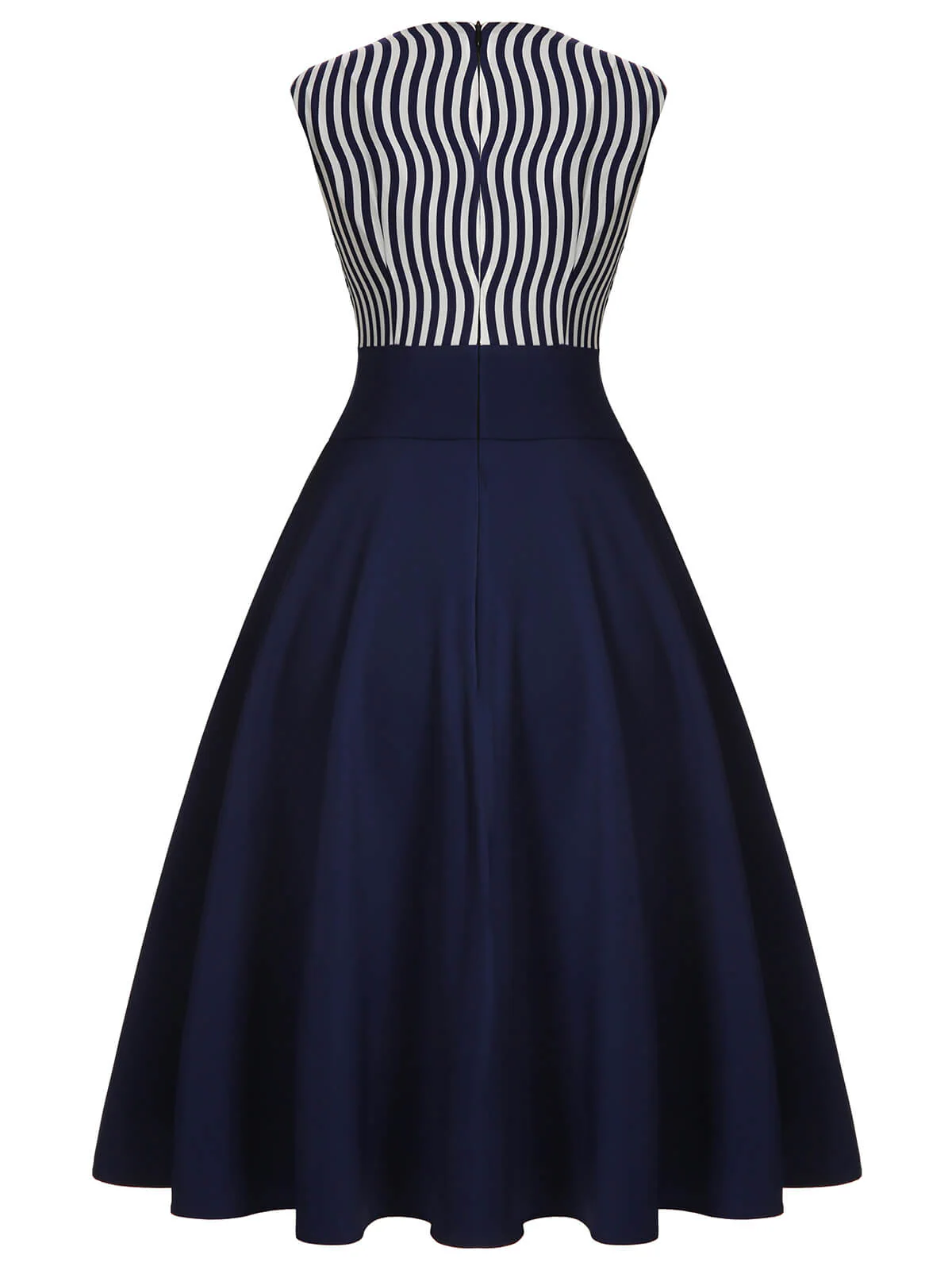 [US Warehouse] Navy Blue 1950s Striped Patchwork Dress - Image 4