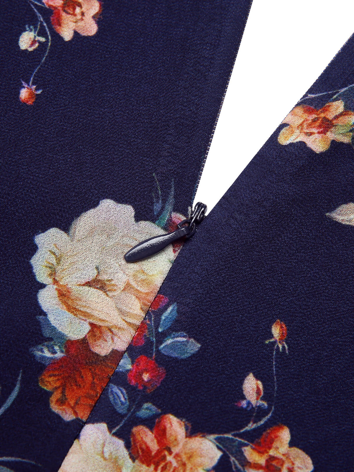 [US Warehouse] Navy Blue Floral Bubble Sleeves Dress - Image 5