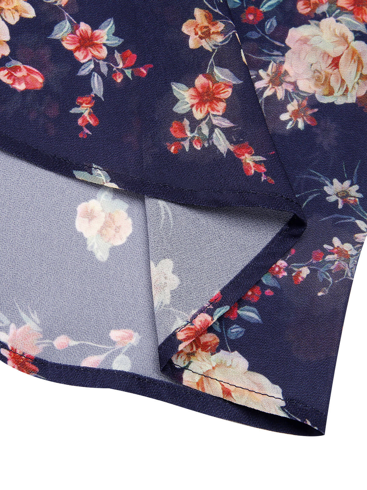 [US Warehouse] Navy Blue Floral Bubble Sleeves Dress - Image 7