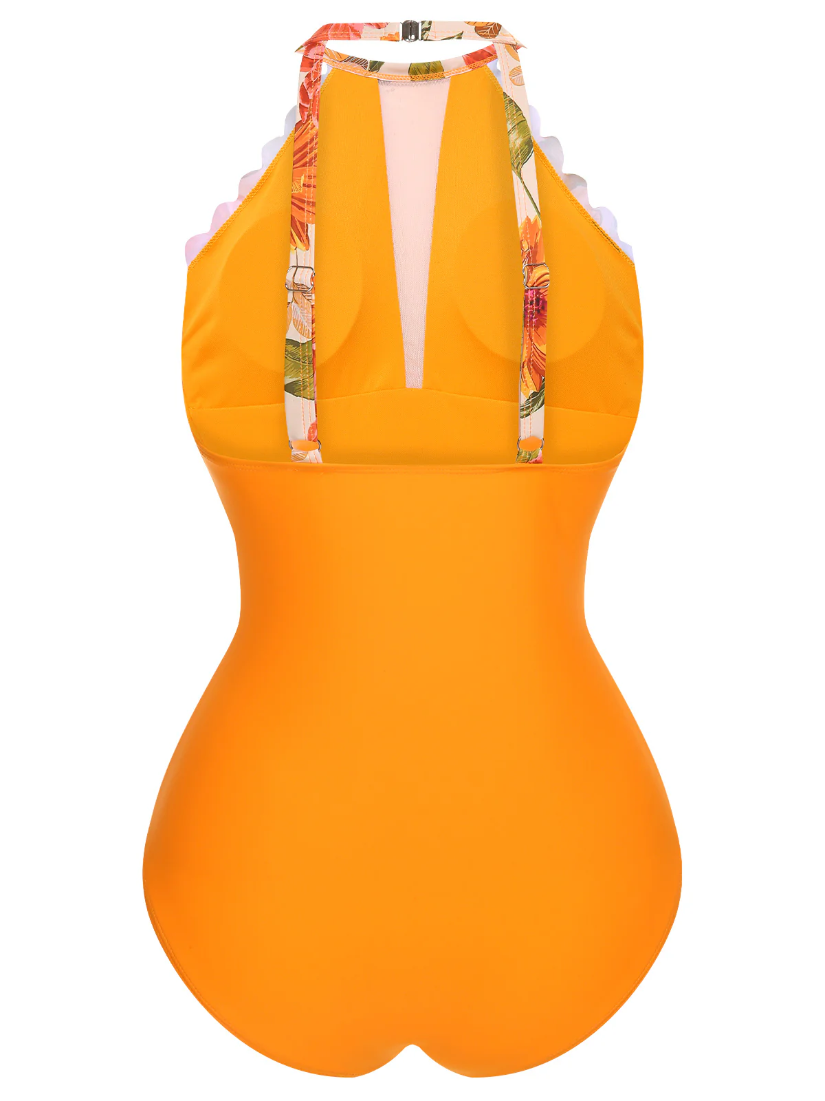 [US Warehouse] Orange 1960s Halter Floral One-Piece Swimsuit - Image 3