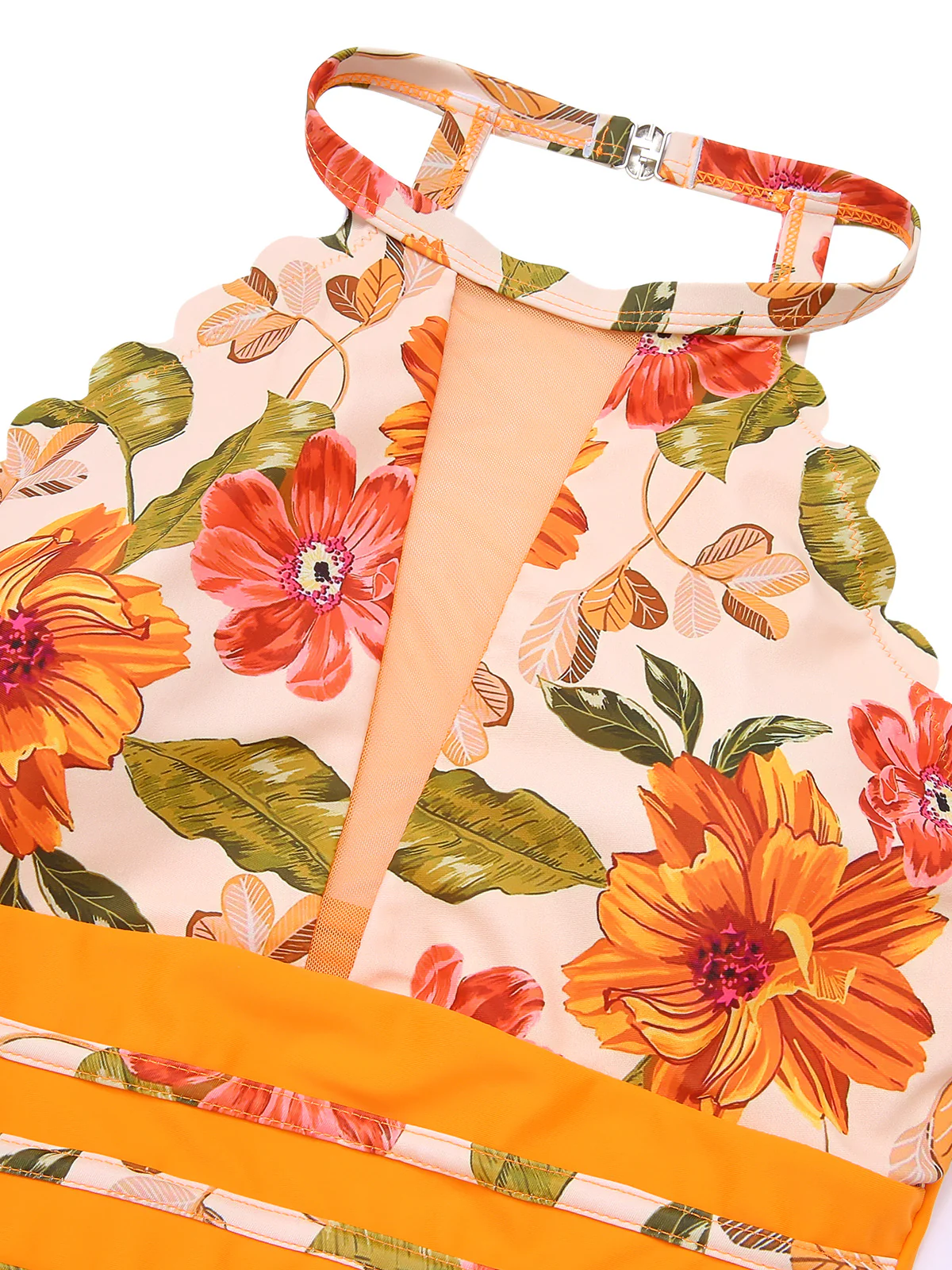 [US Warehouse] Orange 1960s Halter Floral One-Piece Swimsuit - Image 4