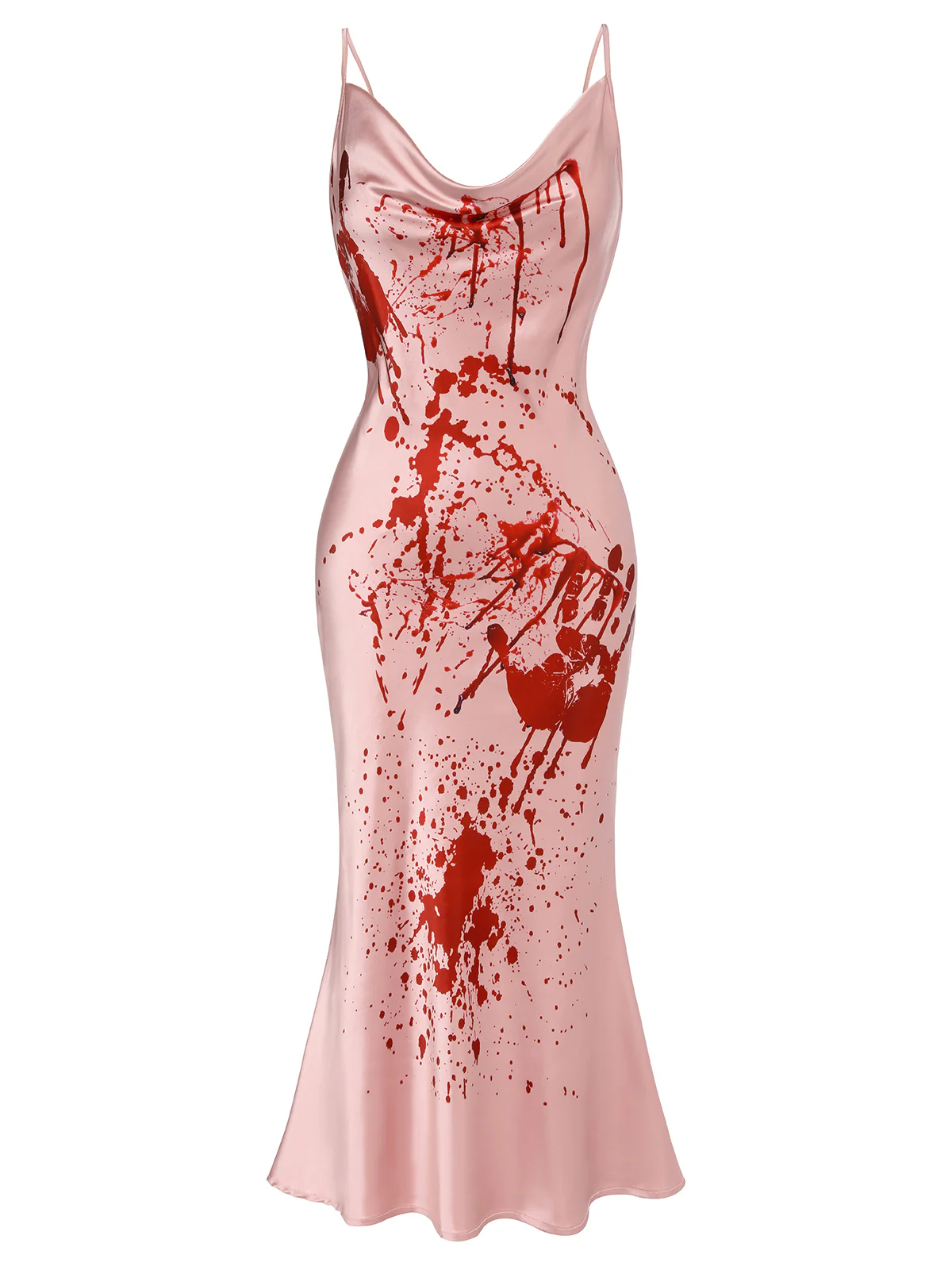 Pink 1930s Halloween Blood Fishtail Dress - Image 3