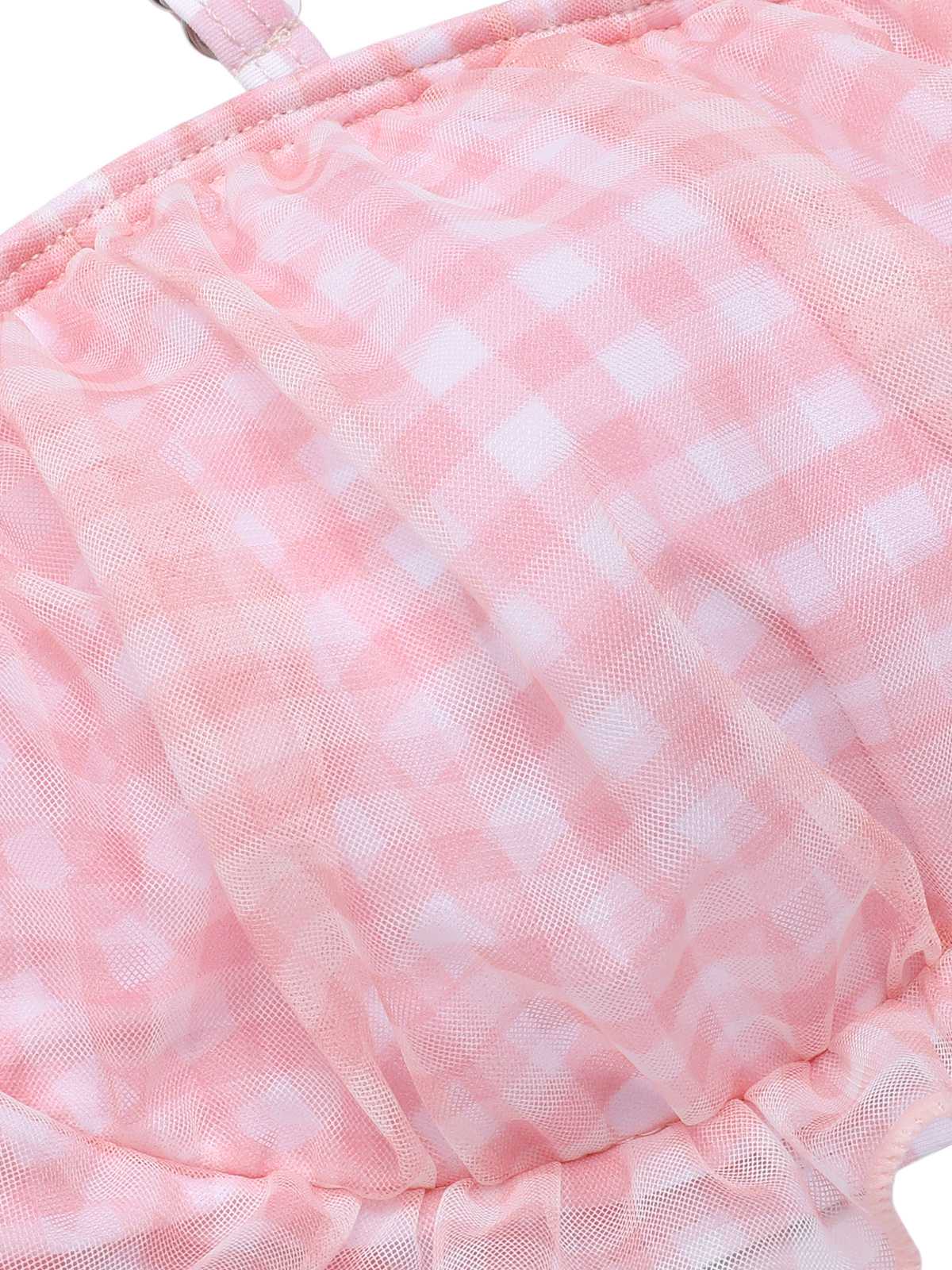 Pink 1940s Spaghetti Strap Mesh Plaids Swimsuit - Image 5