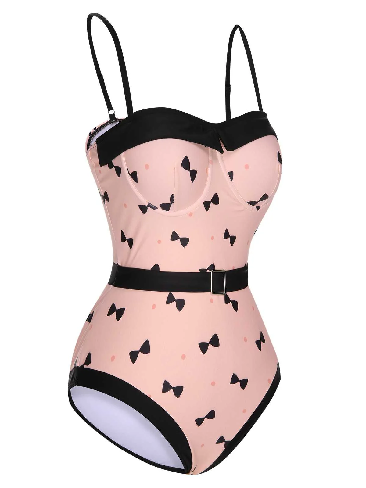 [US Warehouse] Pink 1950s Bow Polka Dots Print One-Piece Swimsuit - Image 3