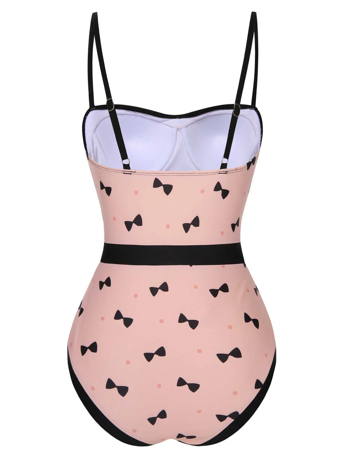 [US Warehouse] Pink 1950s Bow Polka Dots Print One-Piece Swimsuit - Image 4