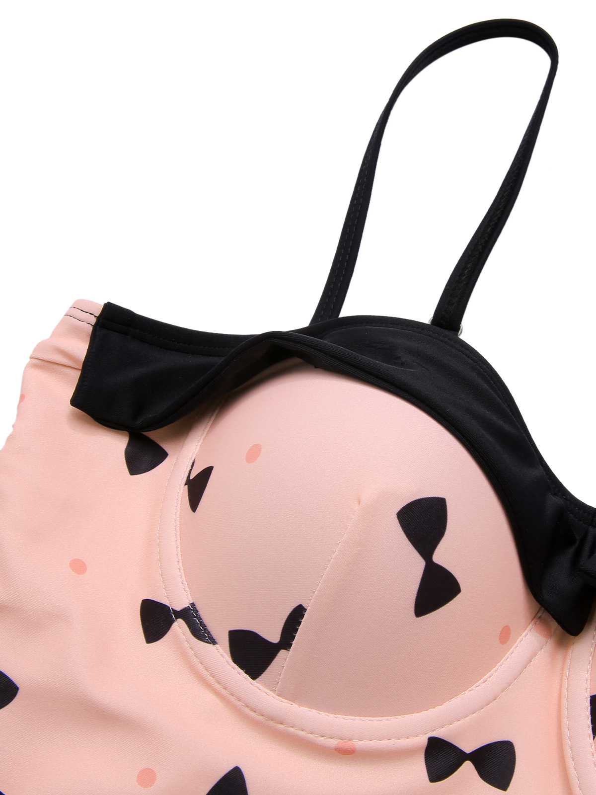[US Warehouse] Pink 1950s Bow Polka Dots Print One-Piece Swimsuit - Image 5