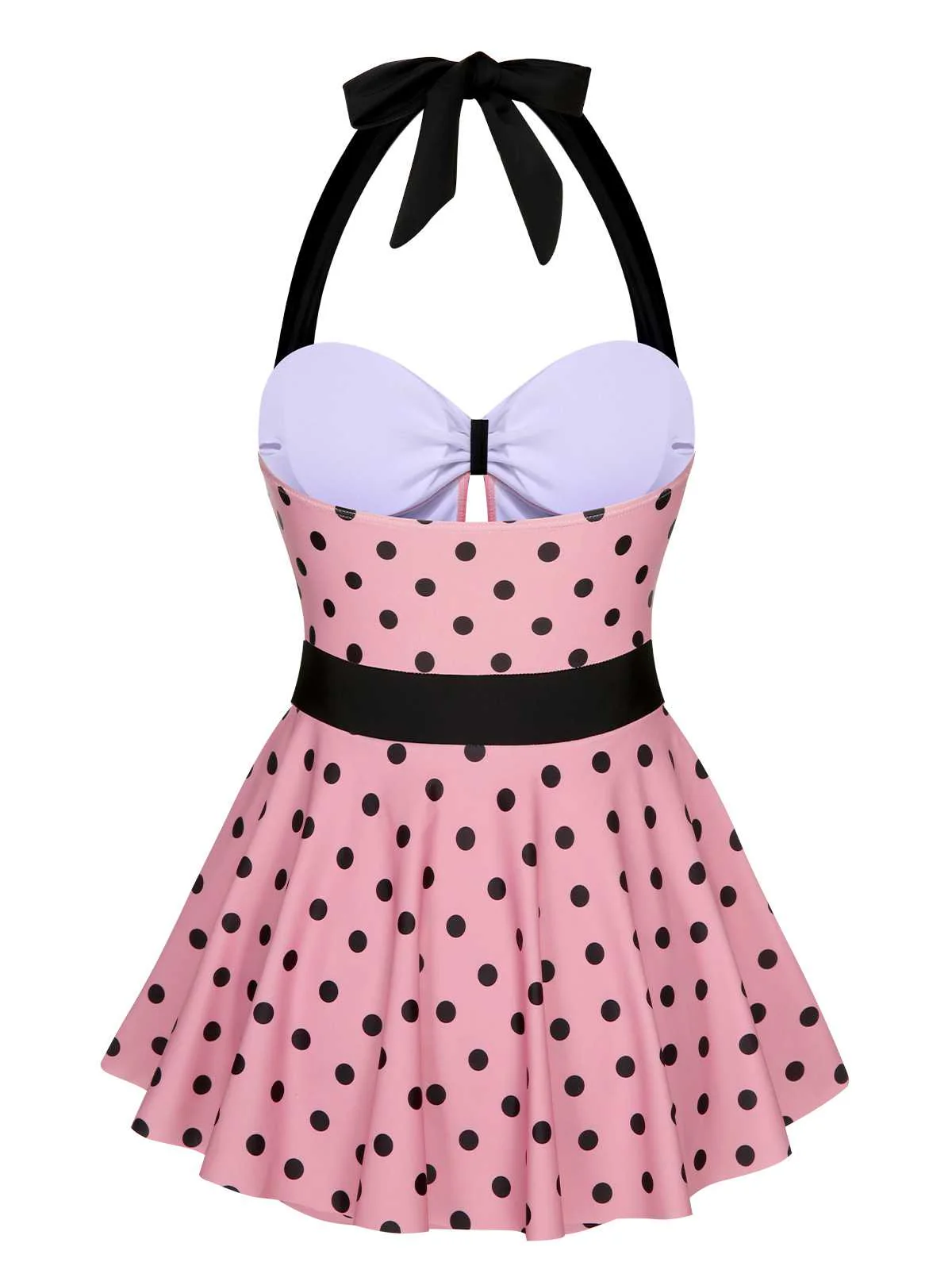 [US Warehouse] Pink 1950s Halter Polka Dots One-Piece Swimsuit - Image 4