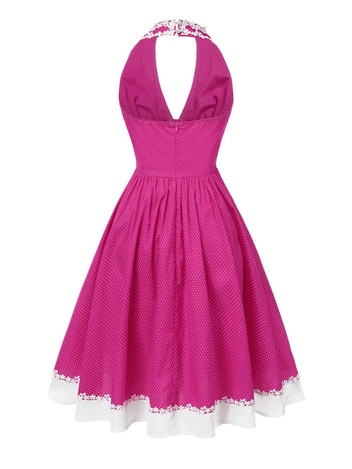 Pink 1950s Polka Dots Halter Cotton Dress - Image 6