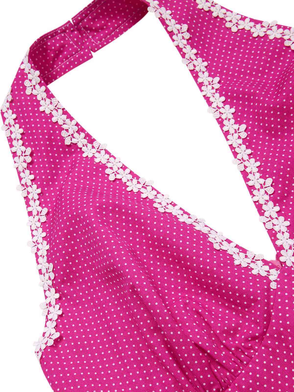 Pink 1950s Polka Dots Halter Cotton Dress - Image 7