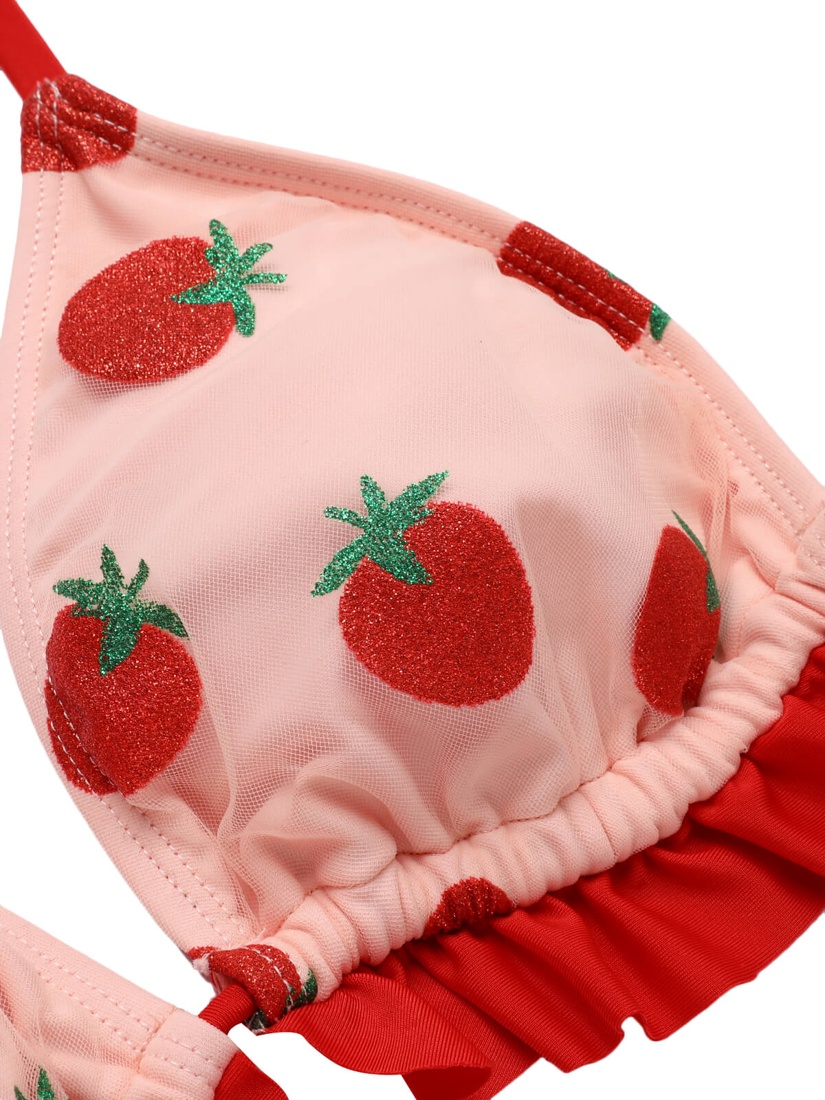 Pink 1950s Strawberry Lace-Up Halter Swimsuit - Image 5