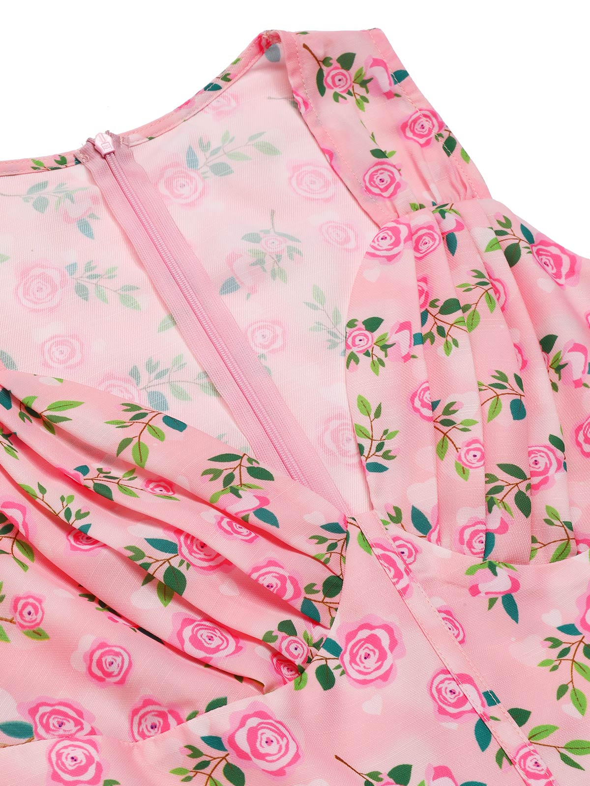 Pink 1960s Heart Neck Roses Belted Jumpsuit - Image 6