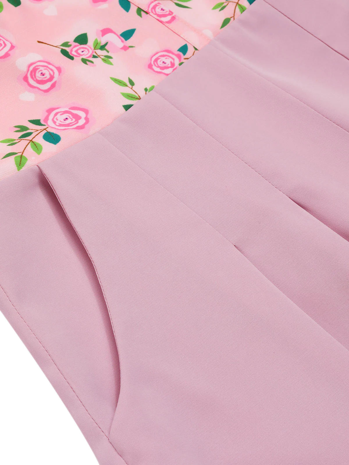 Pink 1960s Heart Neck Roses Belted Jumpsuit - Image 7