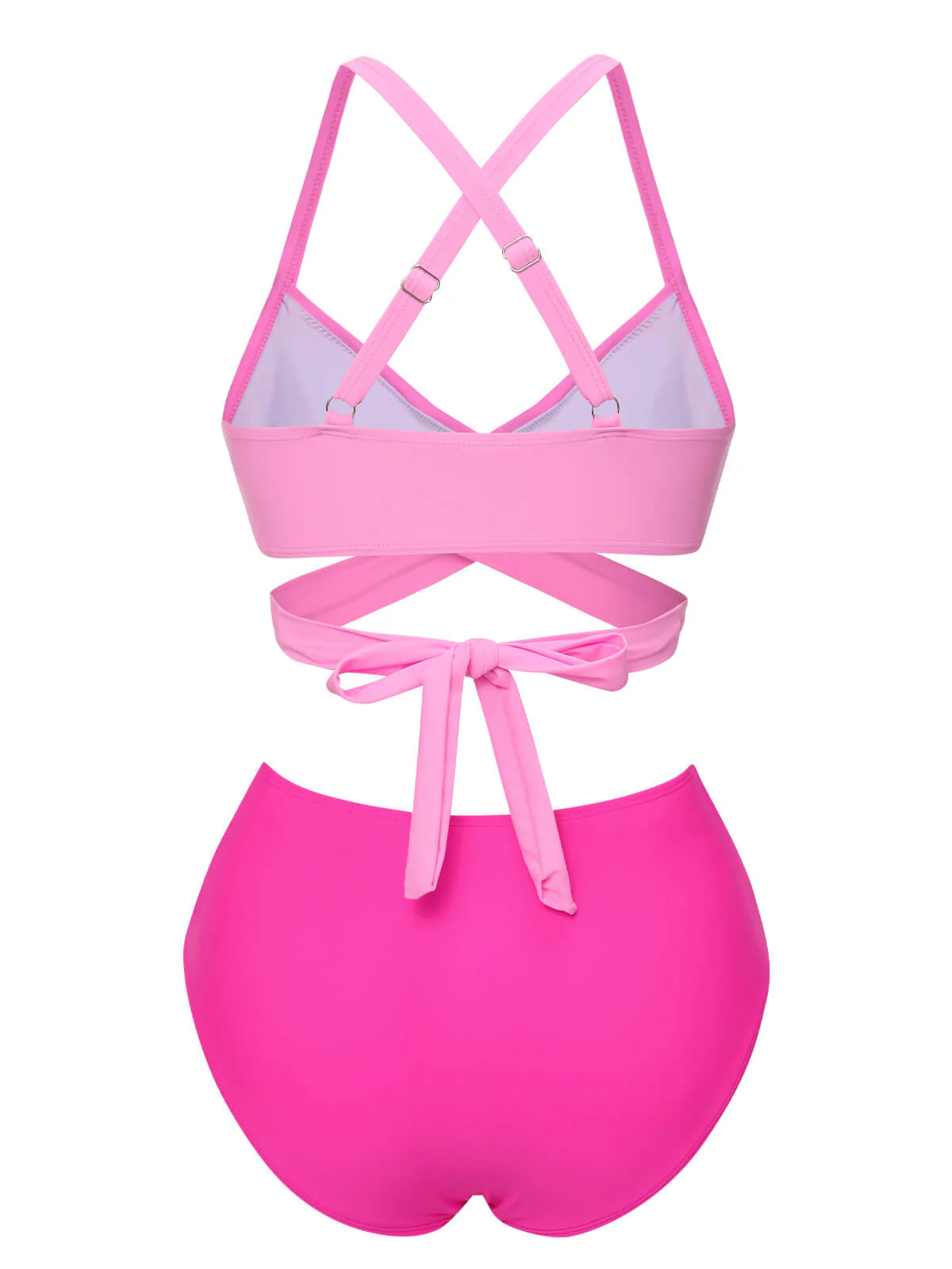 [US Warehouse] Pink 1960s Solid Strap Bandage Bikini Set - Image 3